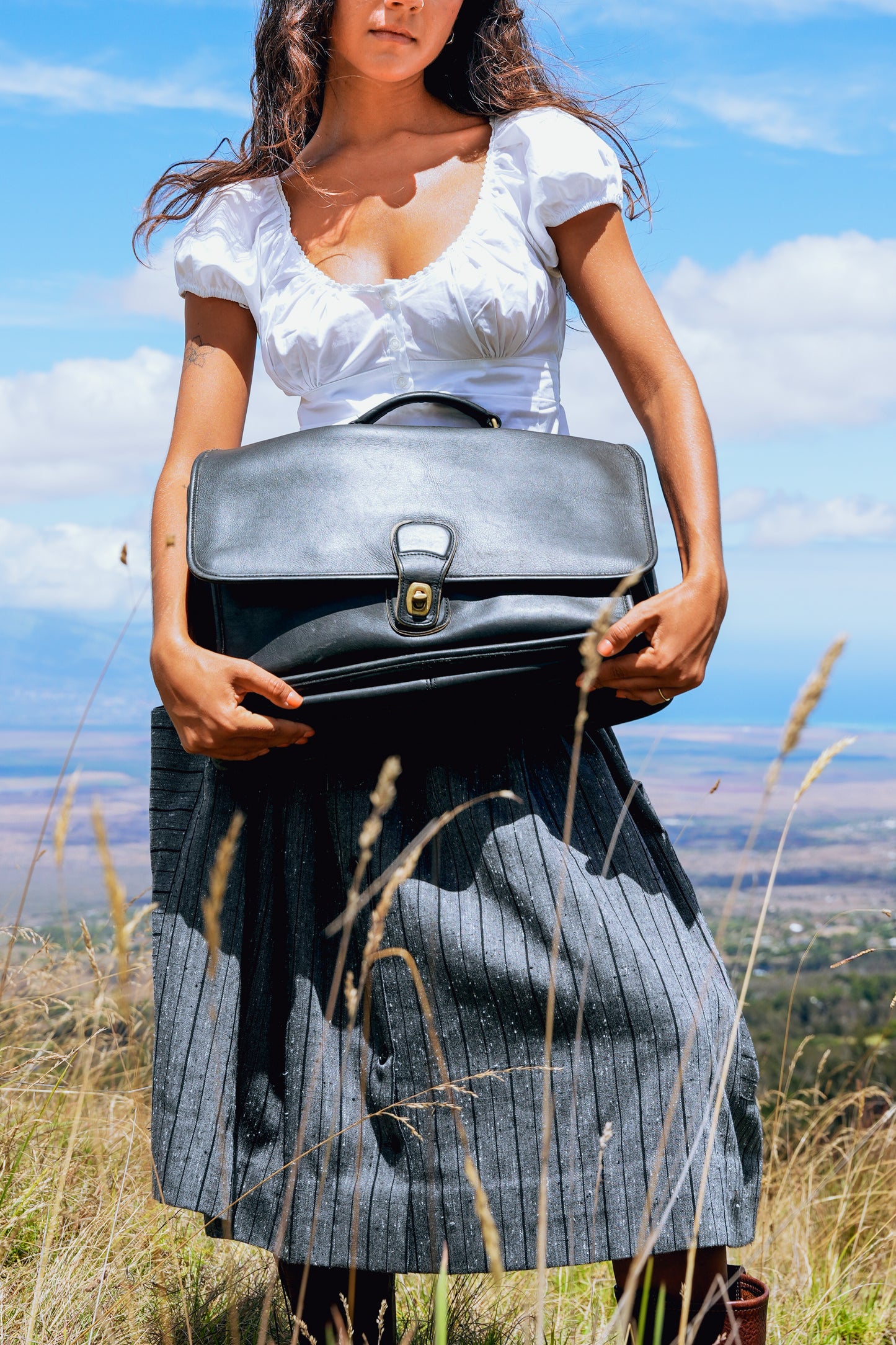 1980's Coach Black Leather Messenger Briefcase