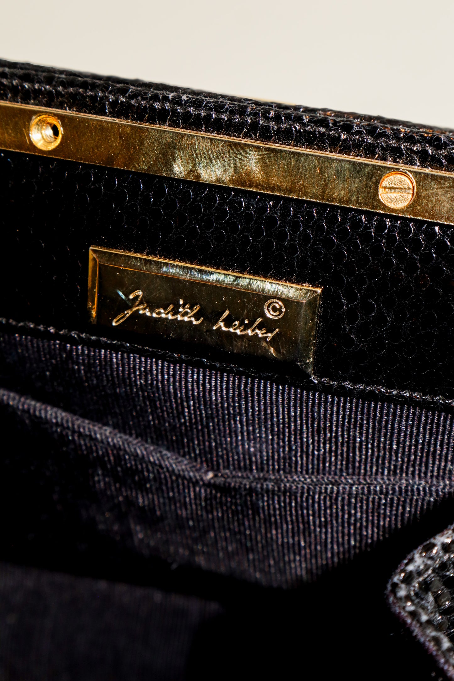 1980's Judith Leiber Black Lizard Clutch/Crossbody Bag