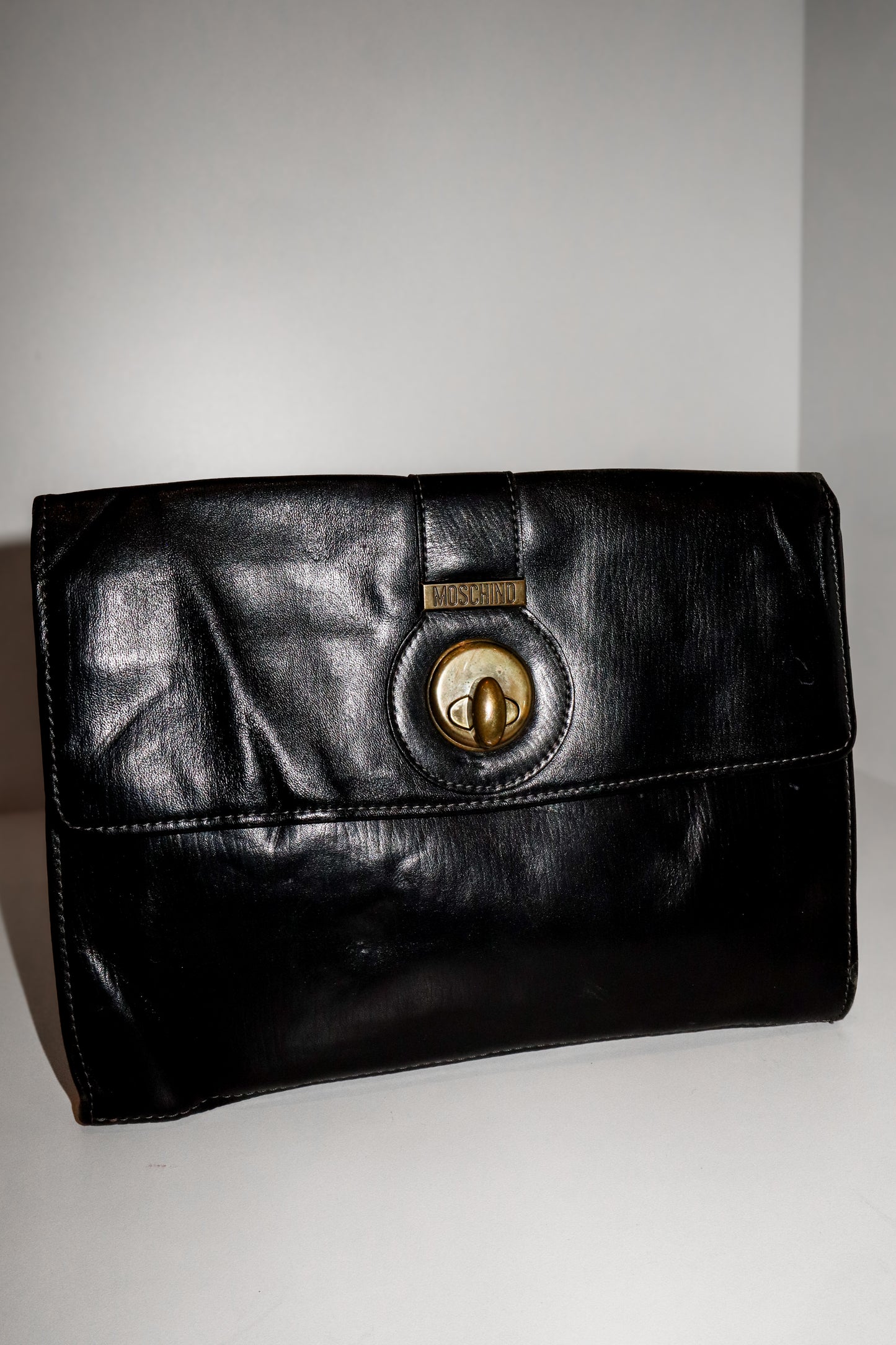 1990's Moschino Black Leather Clutch