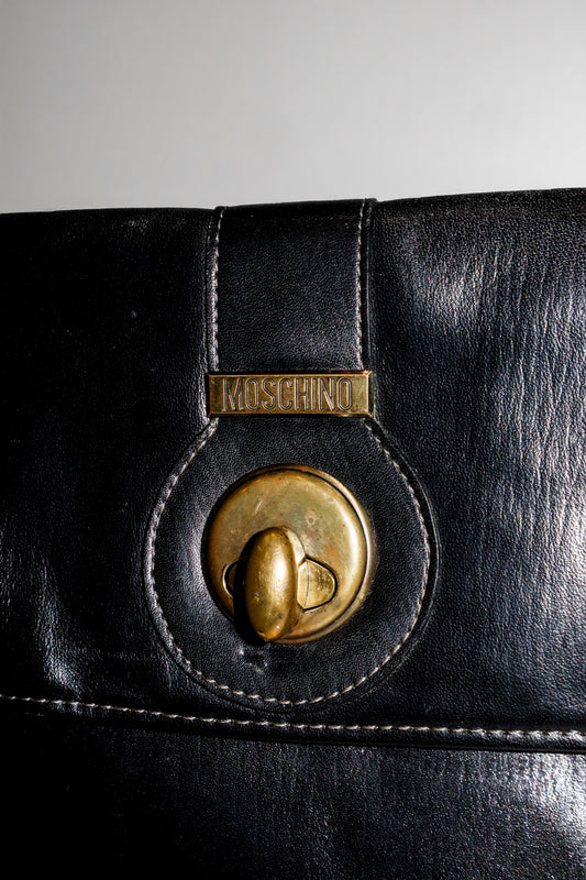 1990's Moschino Black Leather Clutch