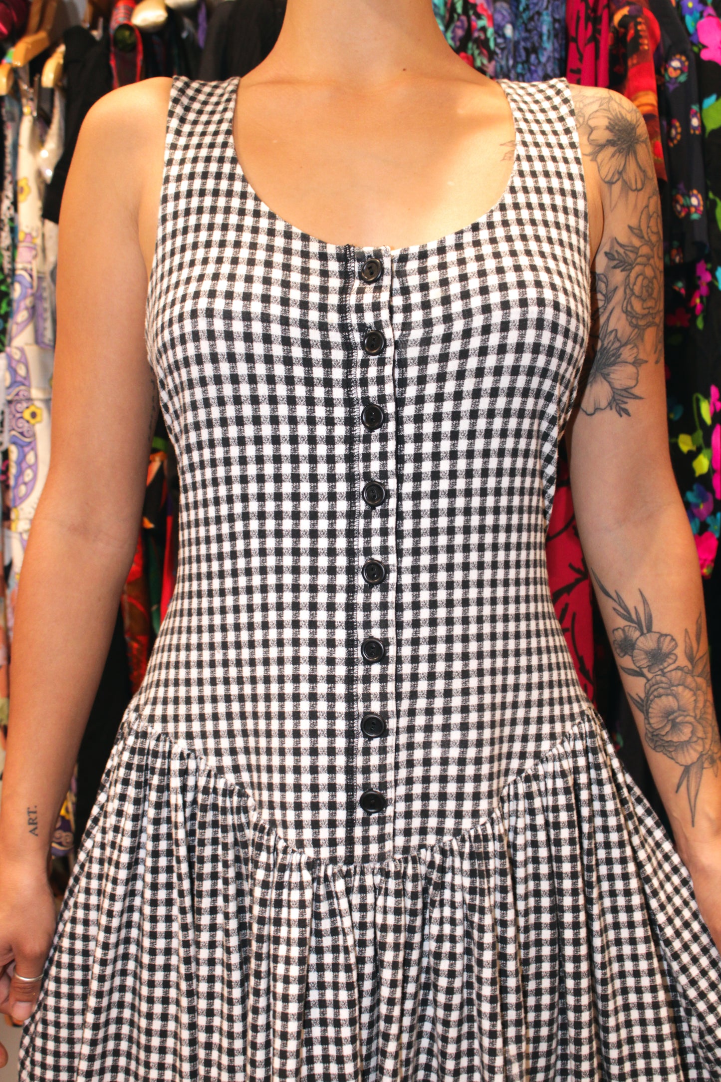 1990s Betsey Johnson Black Gingham Mini Dress