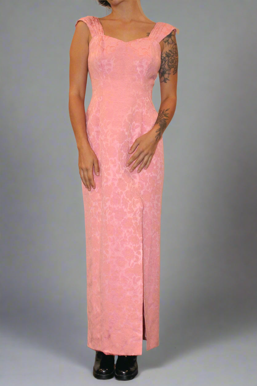 1950s Damask Rose Column Dress