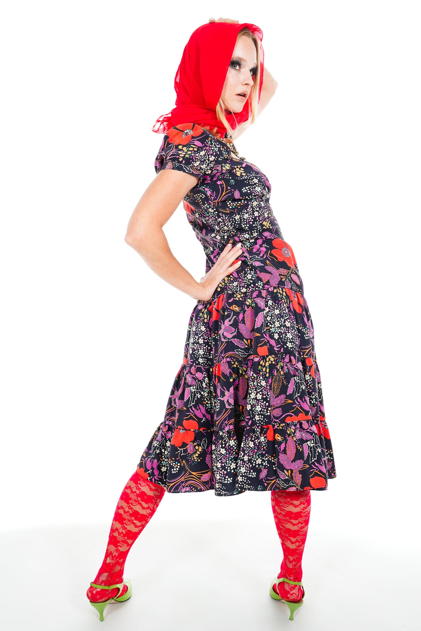 1990's Betsey Johnson Floral Ruffle Midi Dress