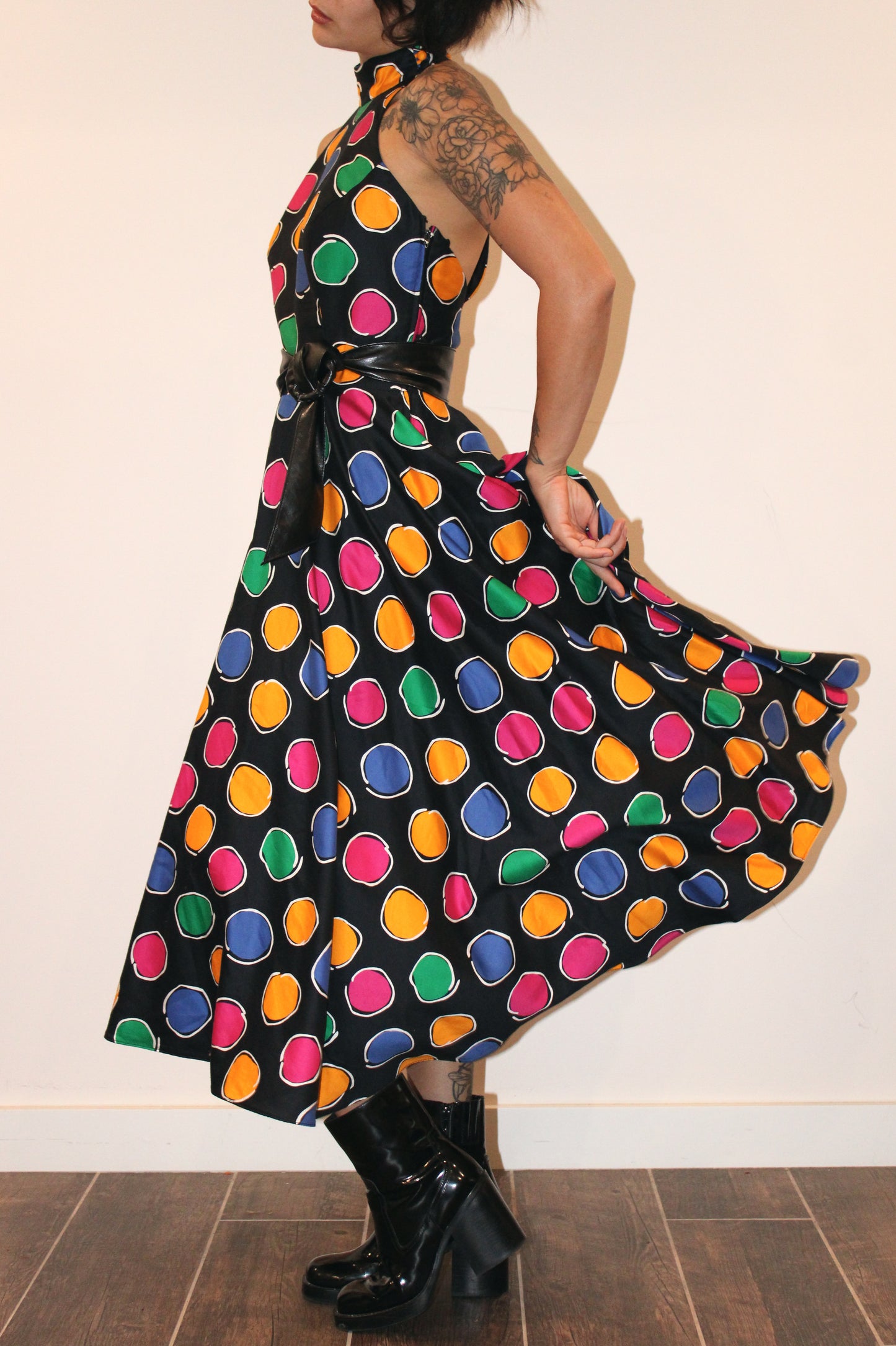 1980s A.J. Bari Polka Dot Halter Tina Dress