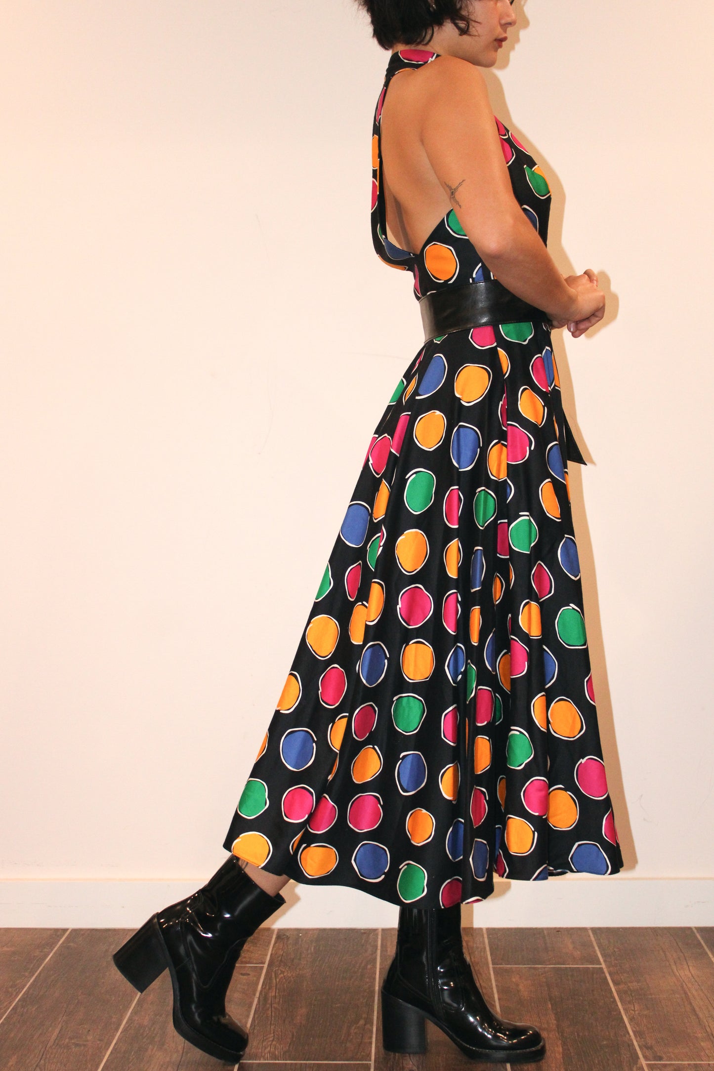 1980s A.J. Bari Polka Dot Halter Tina Dress
