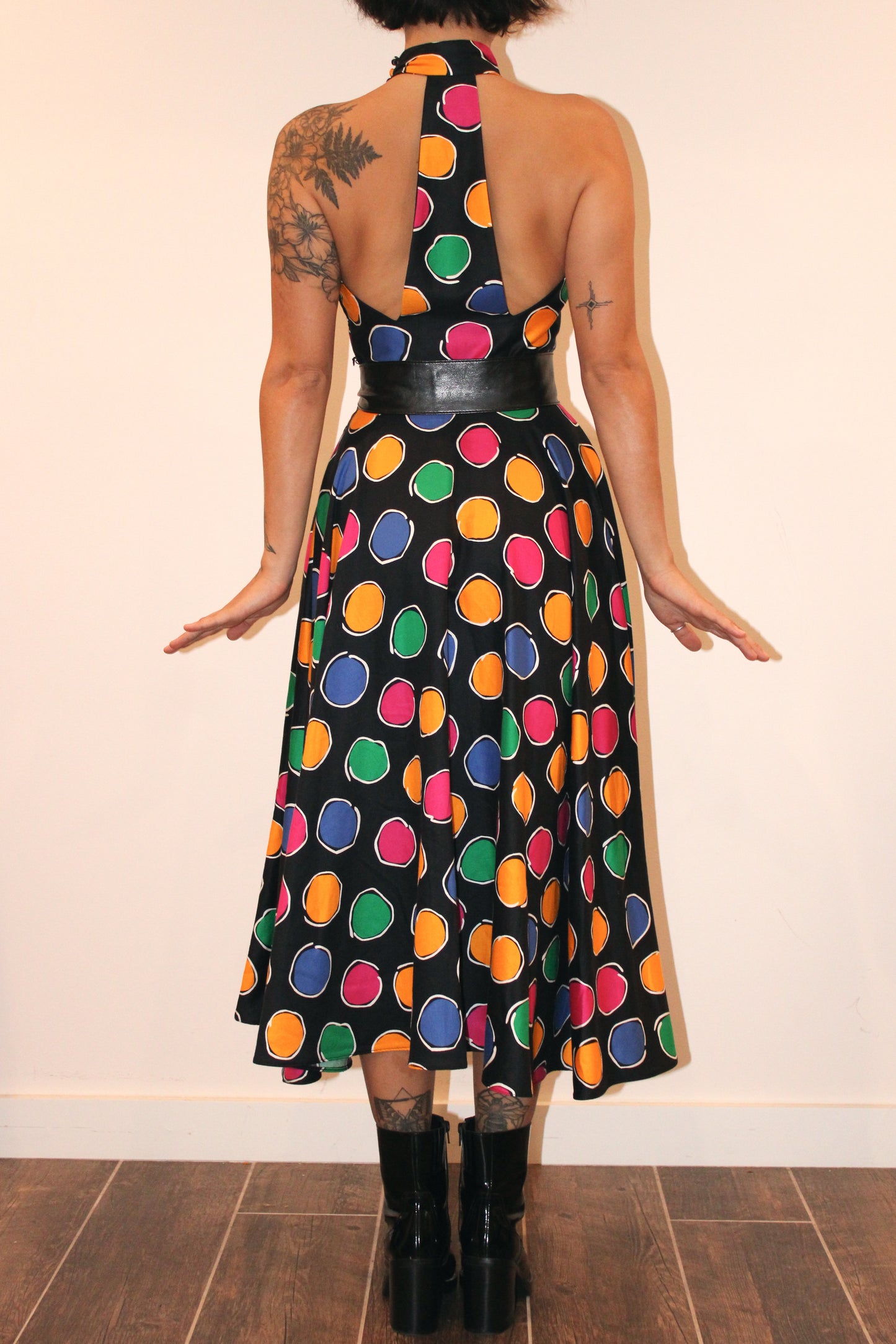 1980s A.J. Bari Polka Dot Halter Tina Dress