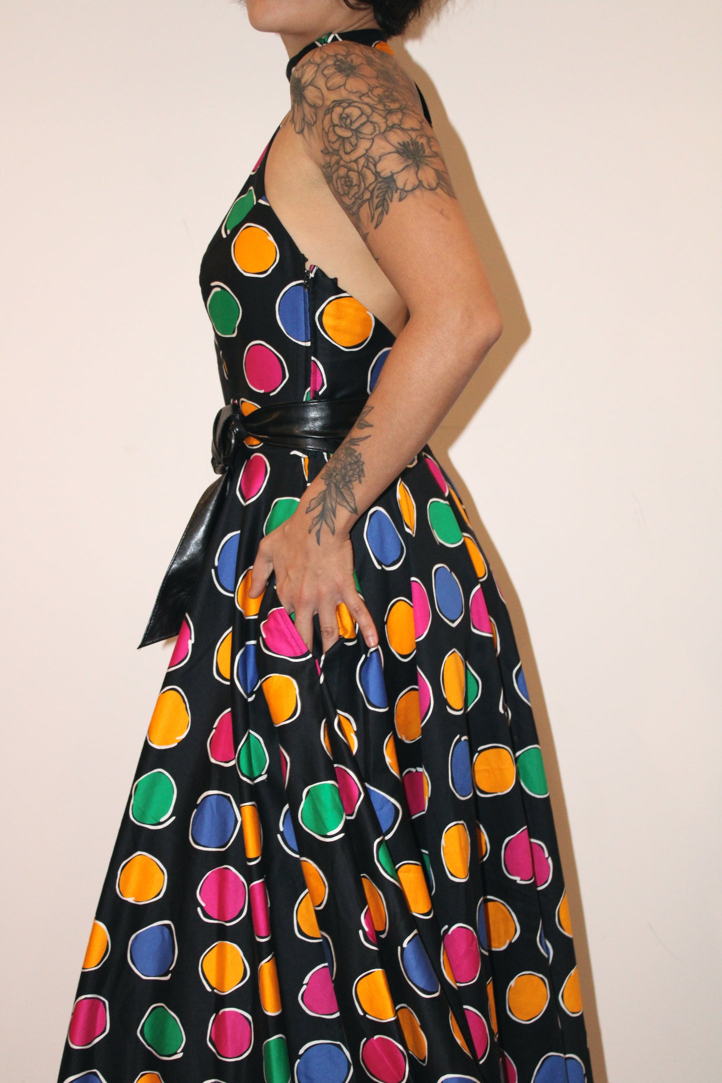 1980s A.J. Bari Polka Dot Halter Tina Dress