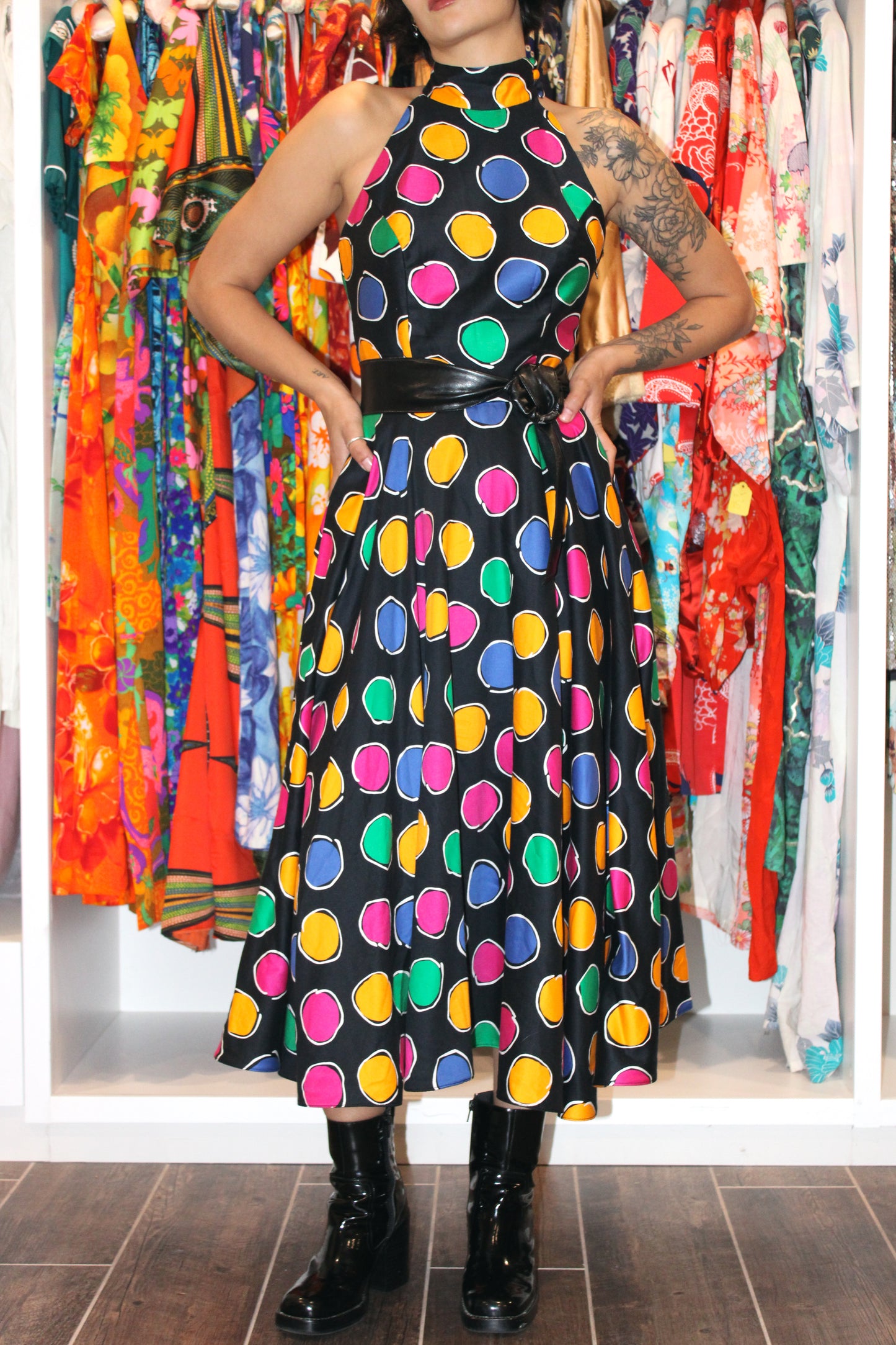 1980s A.J. Bari Polka Dot Halter Tina Dress