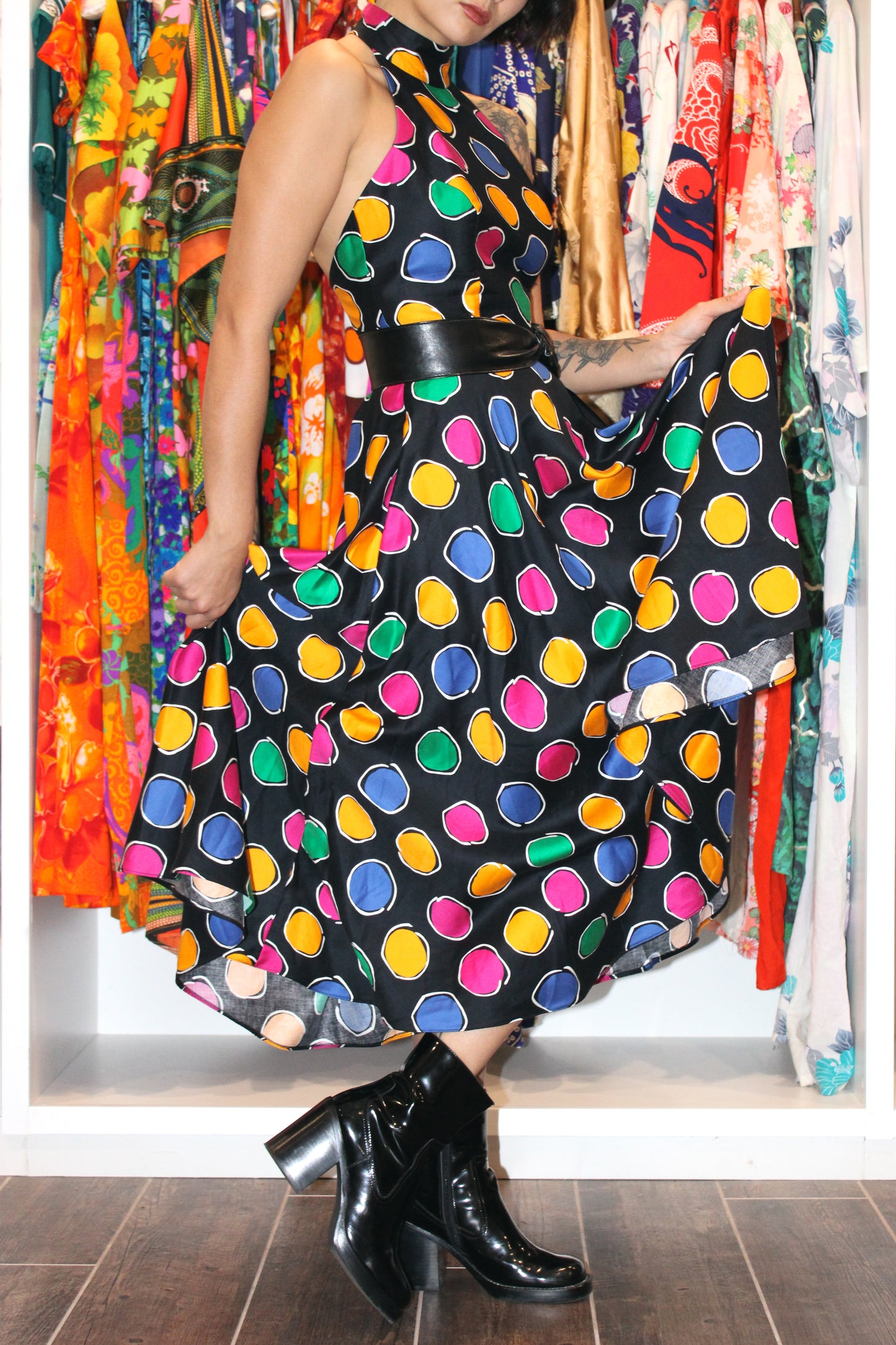 1980s A.J. Bari Polka Dot Halter Tina Dress