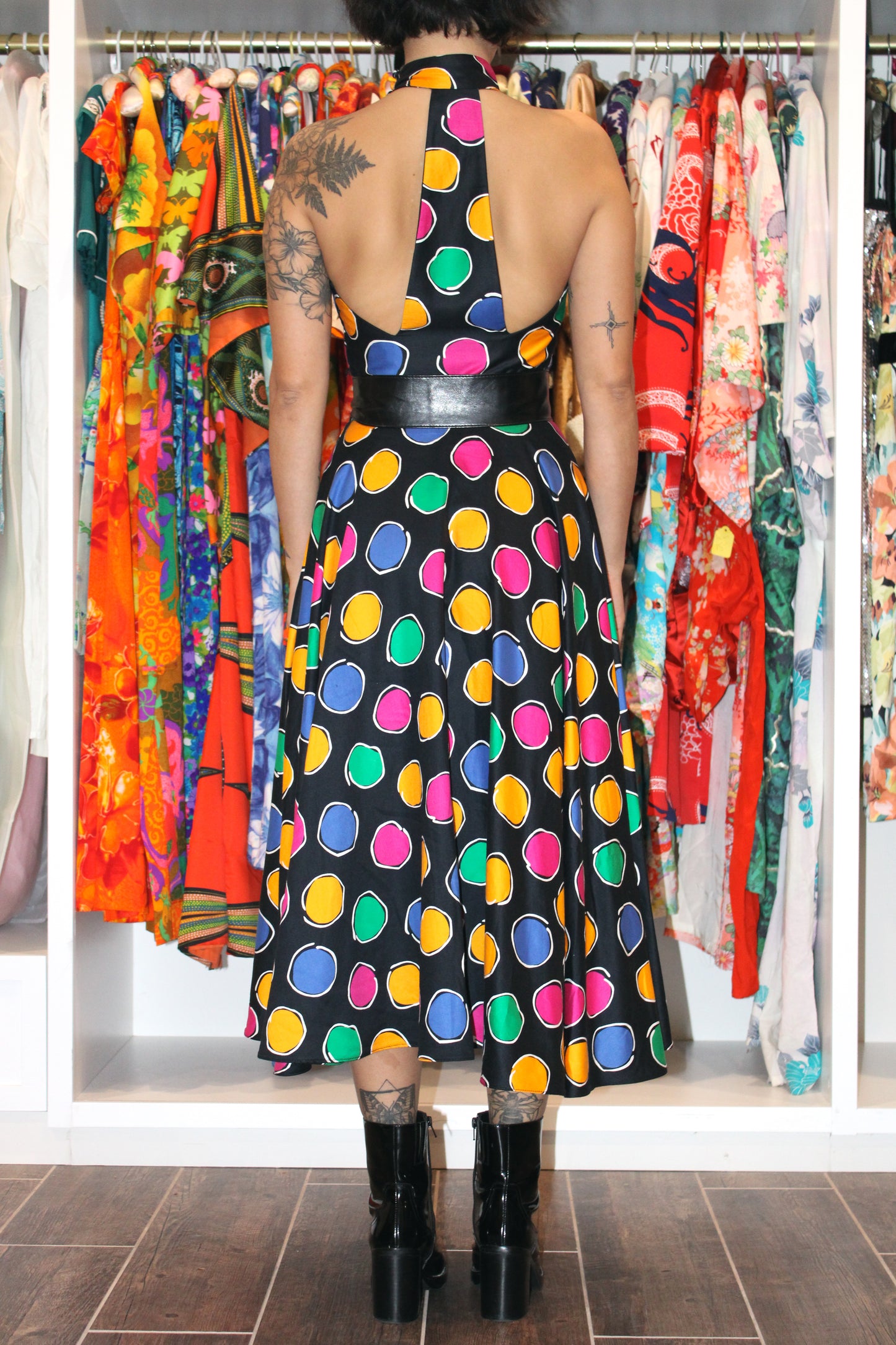 1980s A.J. Bari Polka Dot Halter Tina Dress