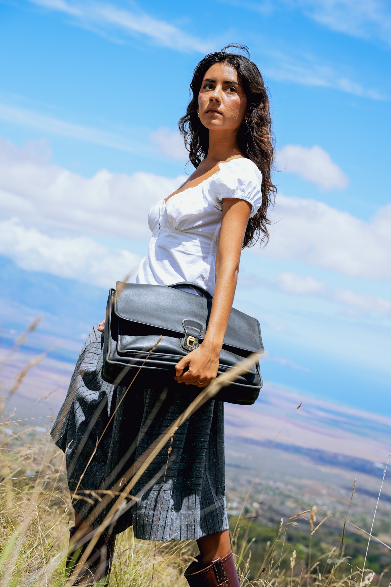 1980's Coach Black Leather Messenger Briefcase