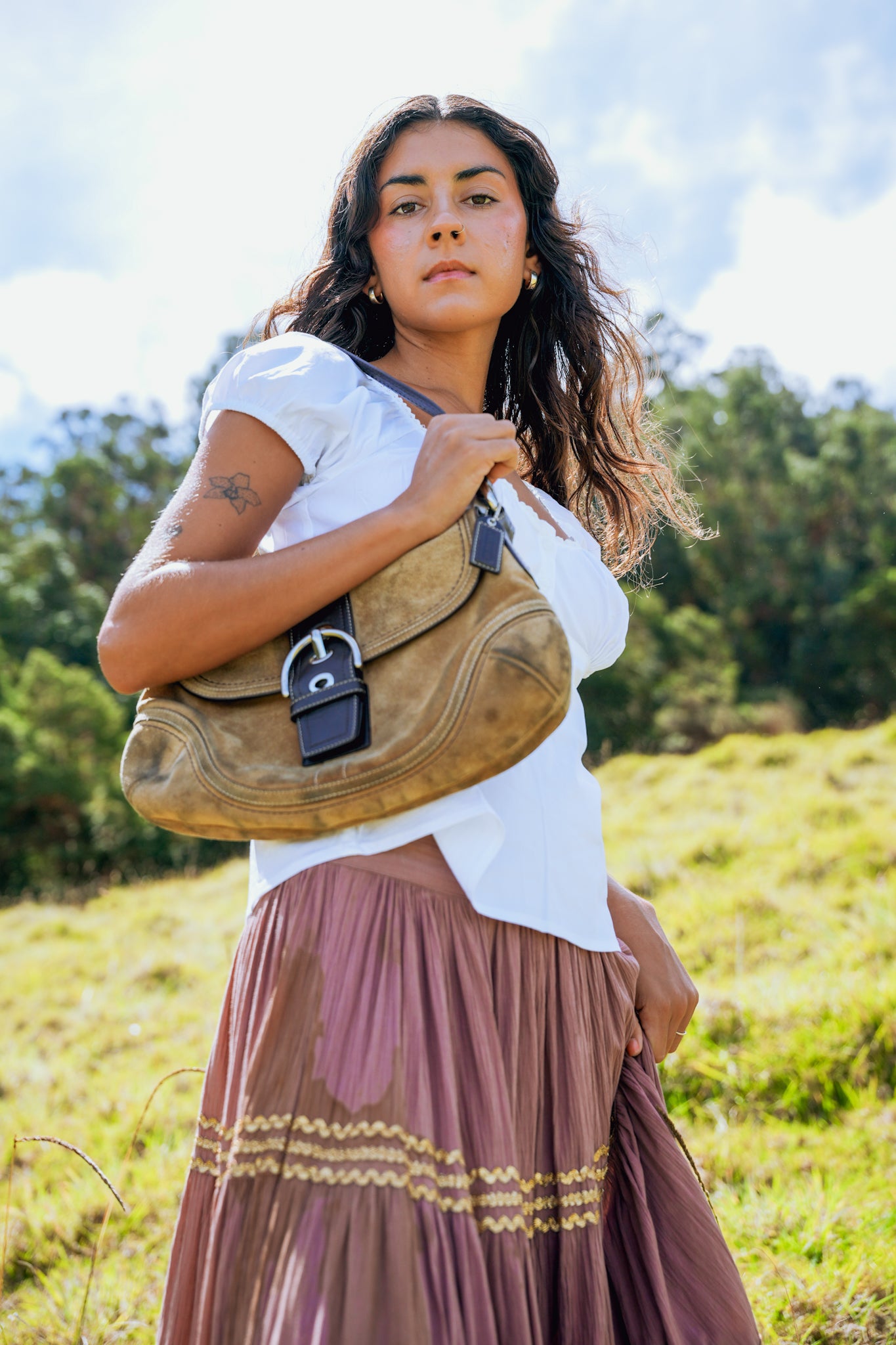 Y2K Brown Coach Suede Shoulder Bag