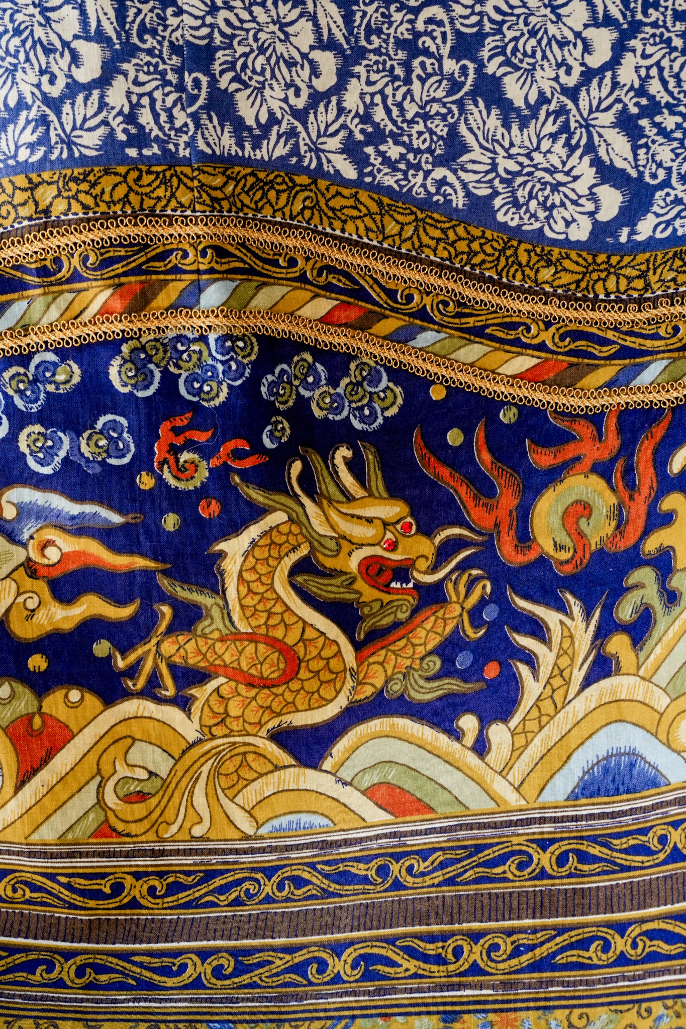 1960's Blue Cotton Dragon Print