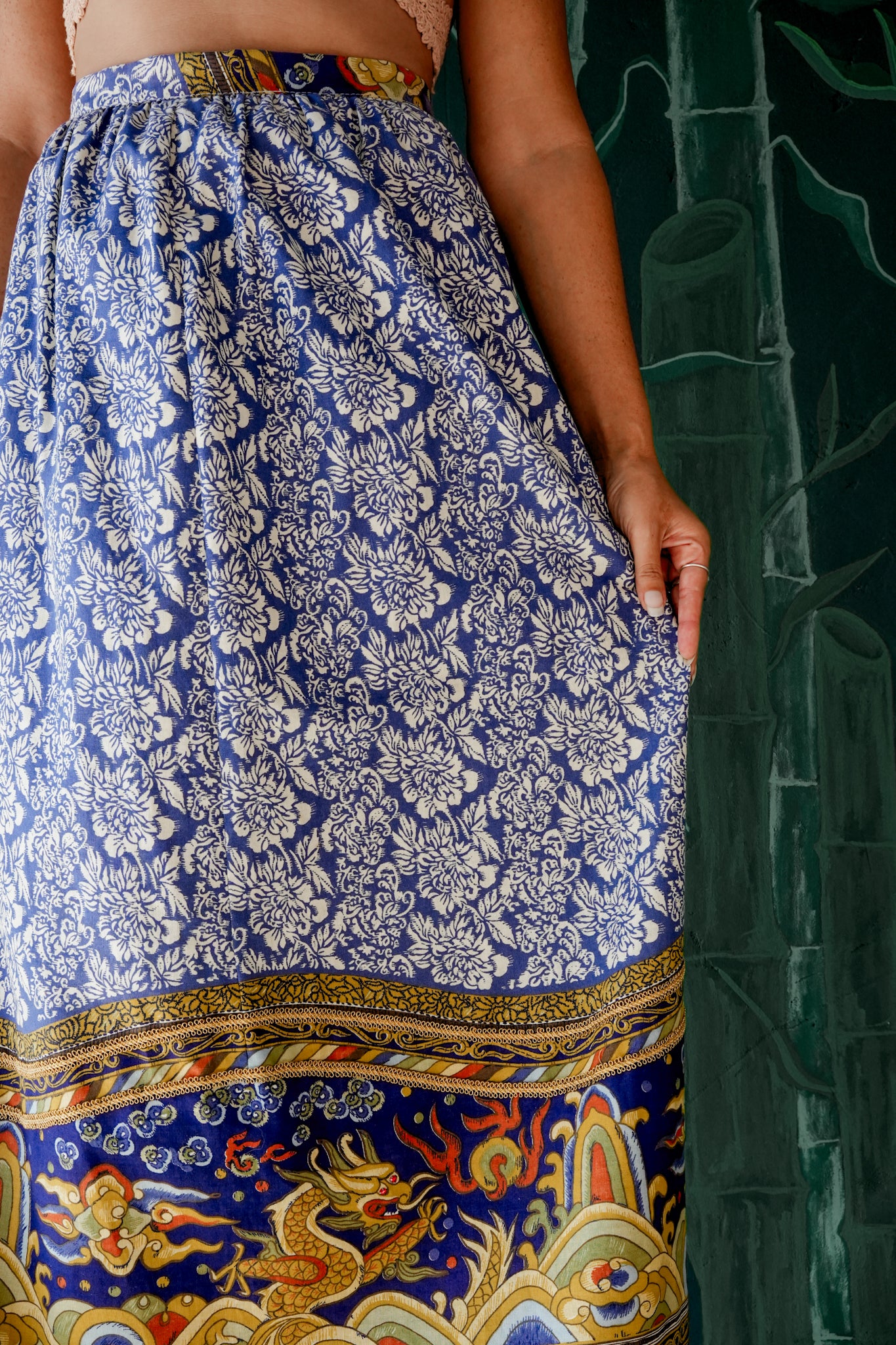 1960's Blue Cotton Dragon Print