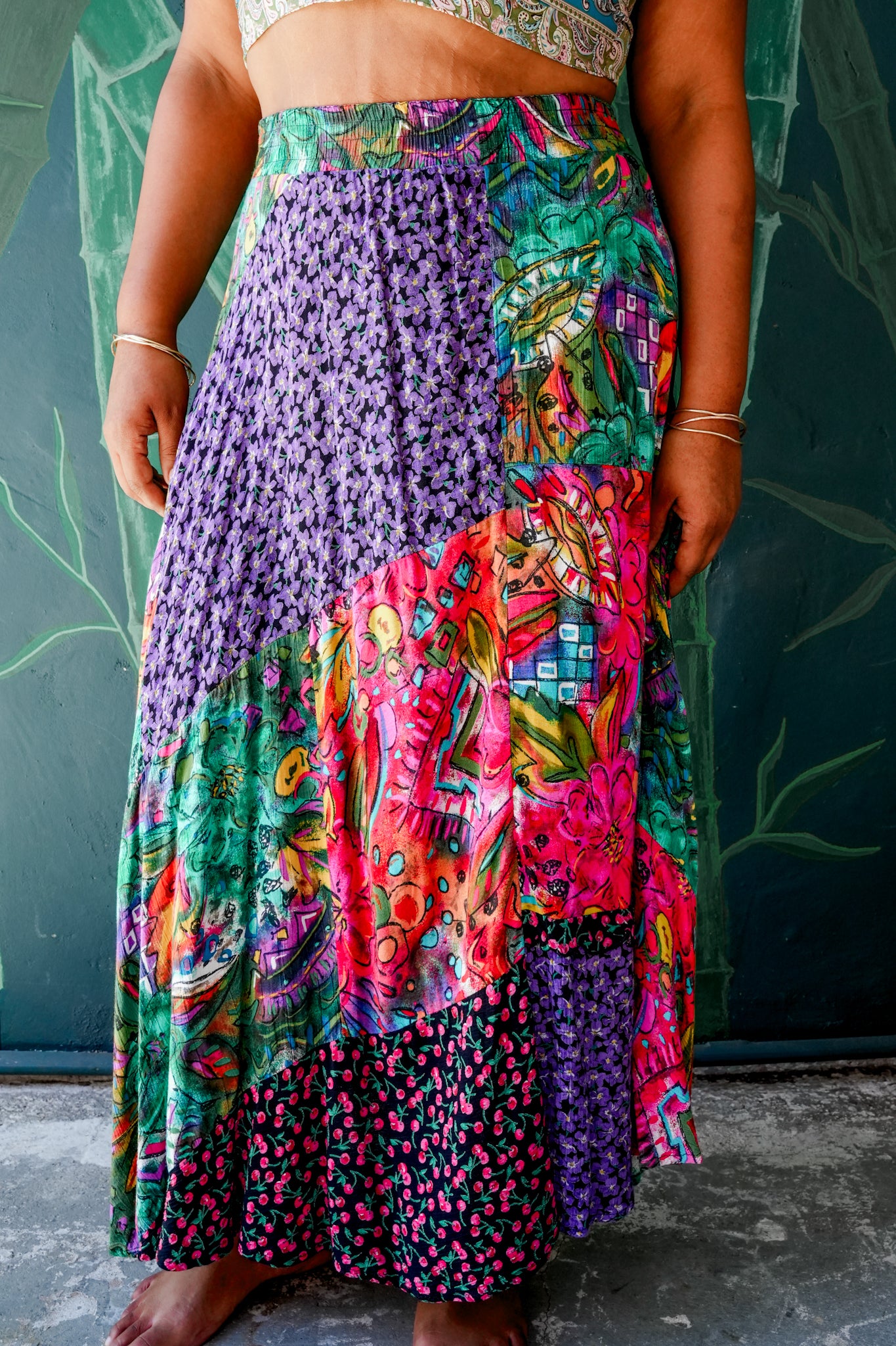 1980's Rayon Patchwork Skirt