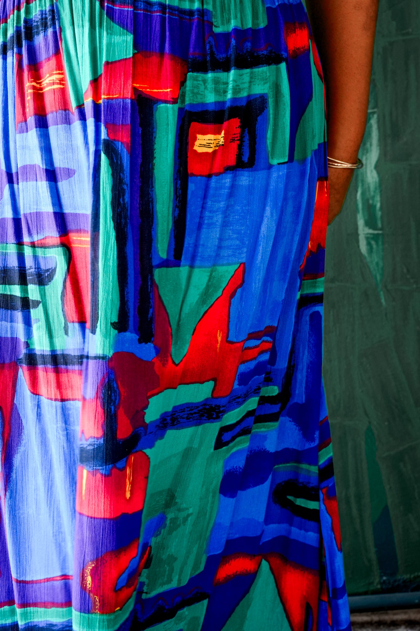 1980's Rayon Abstract Print Midi Dress