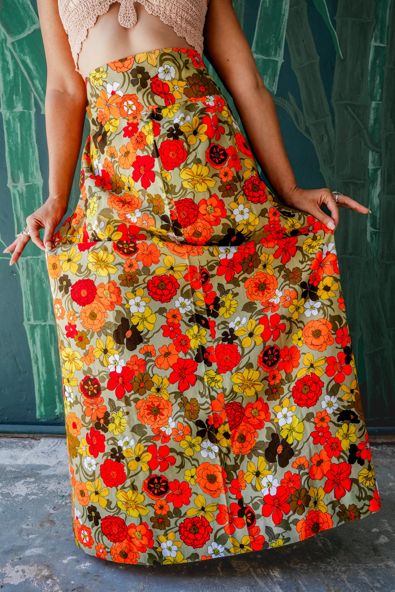 1960's Floral Cotton Maxi Skirt