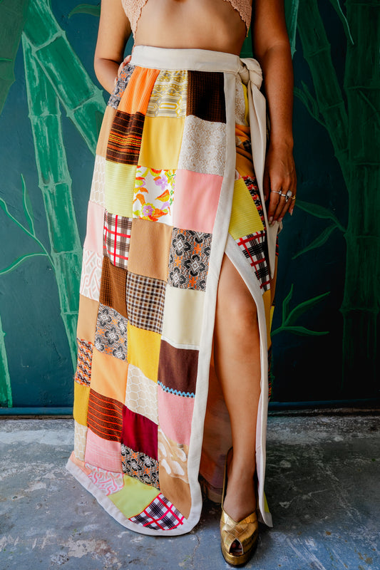 1970's Patchwork Quilted Wrap Skirt