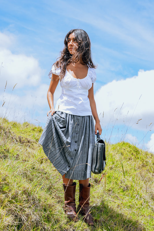 1950's Grey Button up Pinstripe Midi Skirt