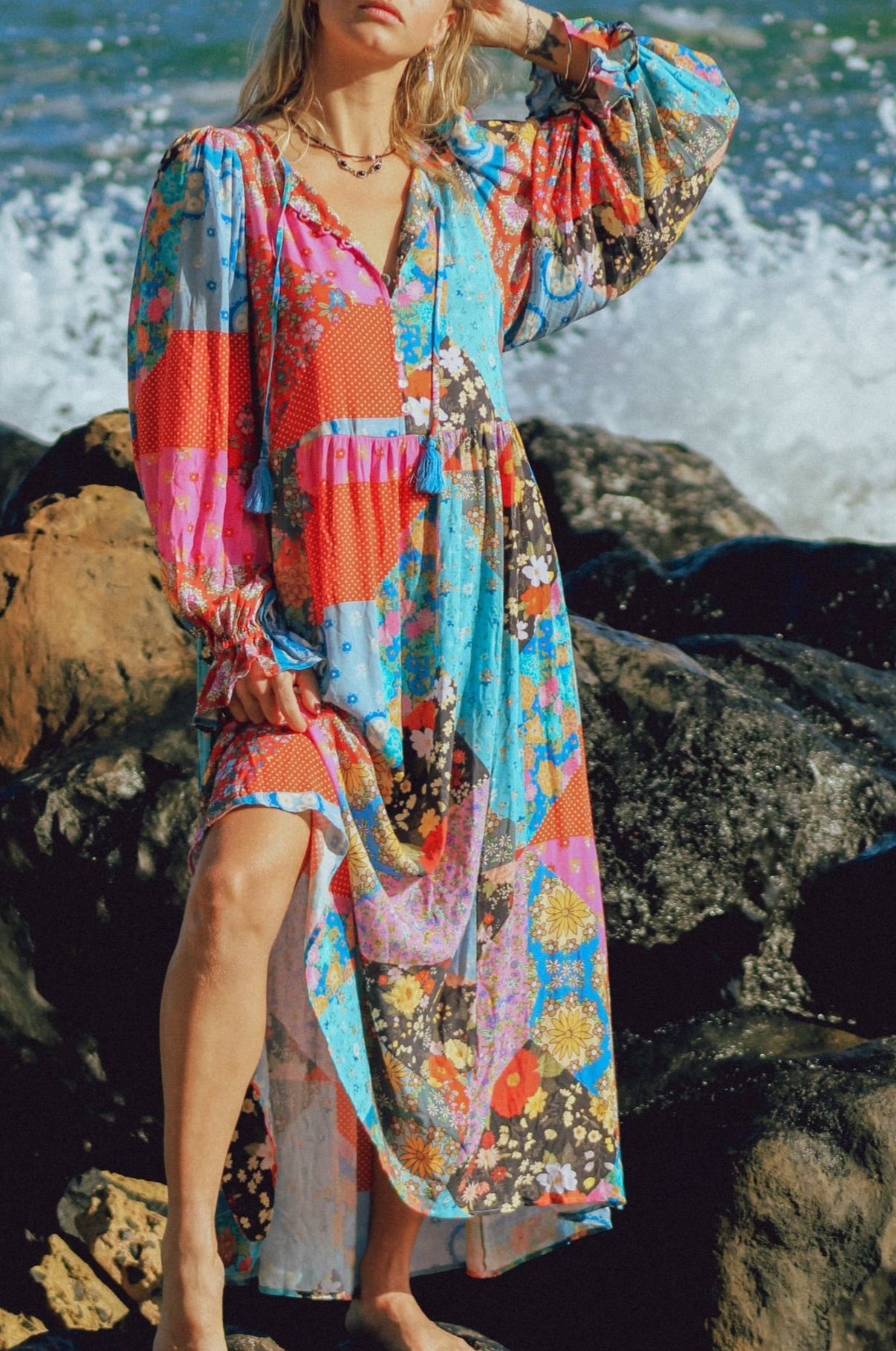 cha cha print maxi dress Turn up the volume in Cha Cha A vibrant clash of colour, craft, and carefree spirit. This signature print was made to move with you. Discover the Cantina & Carnivale dresses