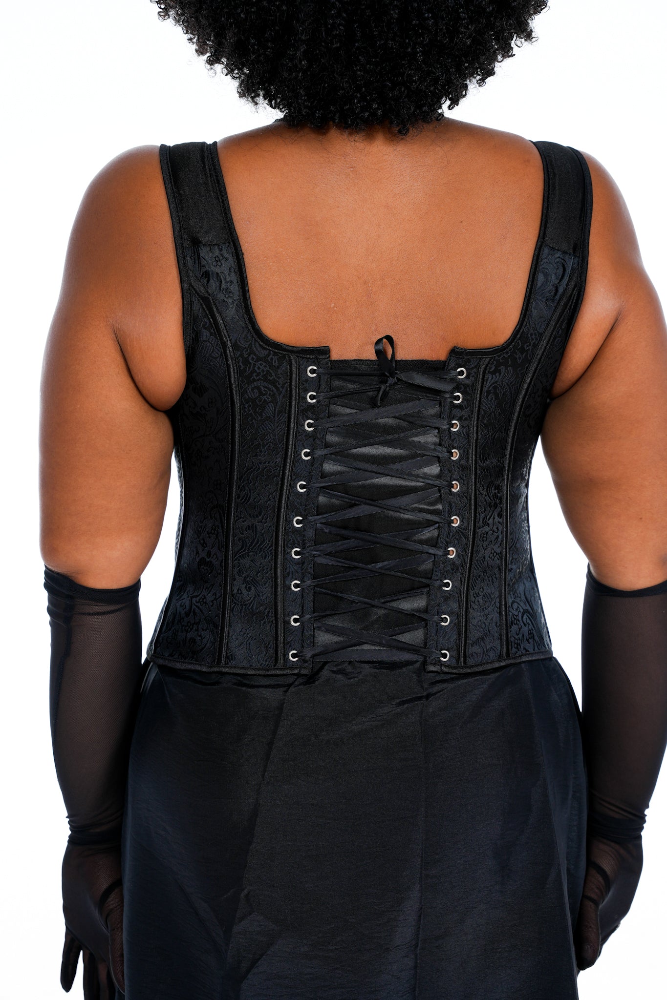 1990's Gothic Black Satin Paisley Corset