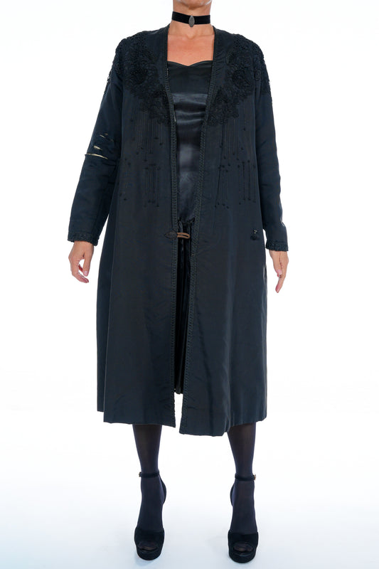 1930's Black Embroidered Kimono Jacket