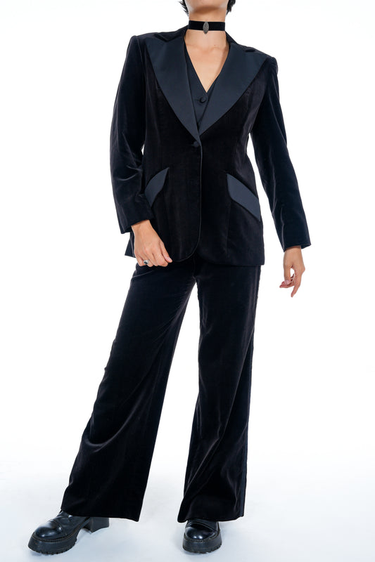 1970's Black Velvet 3 Piece Tailored Suit Set