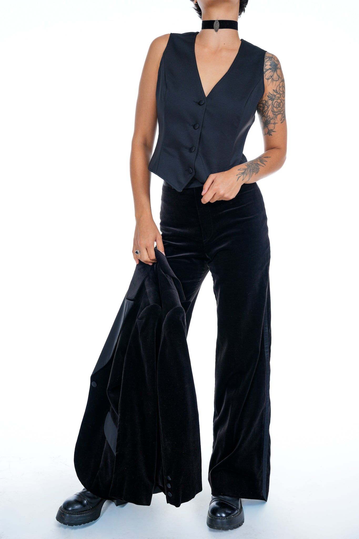 1970's Black Velvet 3 Piece Tailored Suit Set