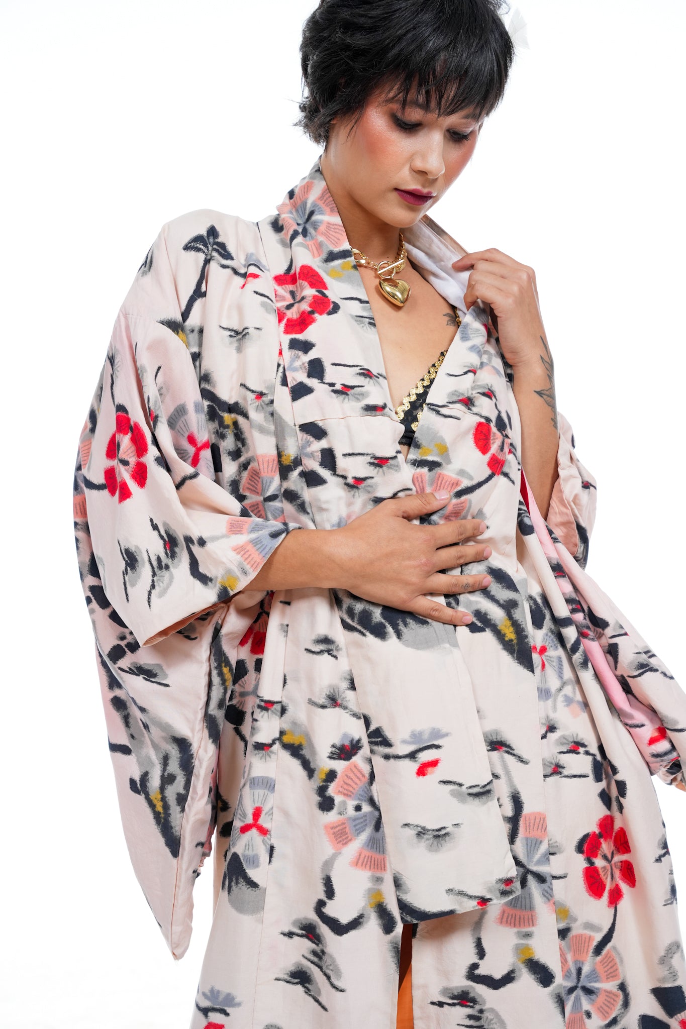 Vintage Baby Pink Cotton Japanese Kimono