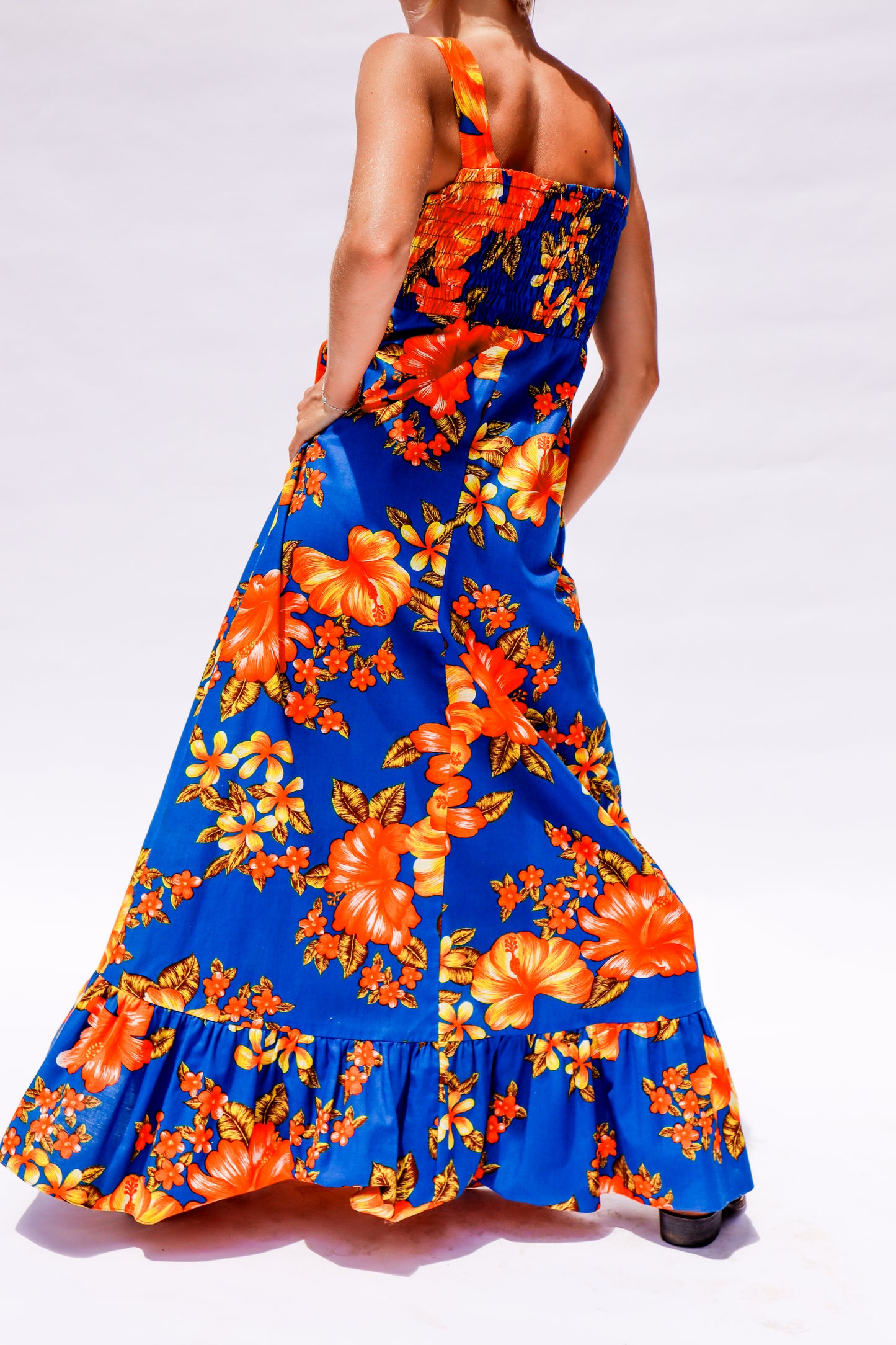 1960's Orange & Blue Hibiscus Dress