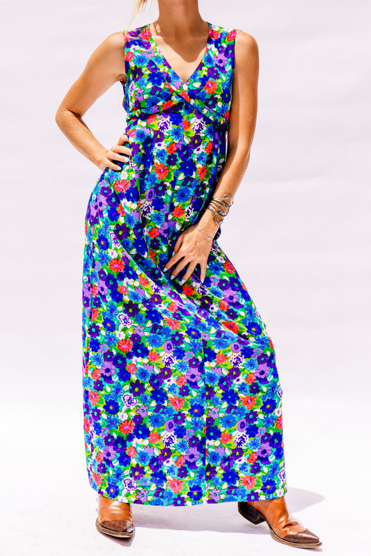 1970's Floral Print Maxi Dress
