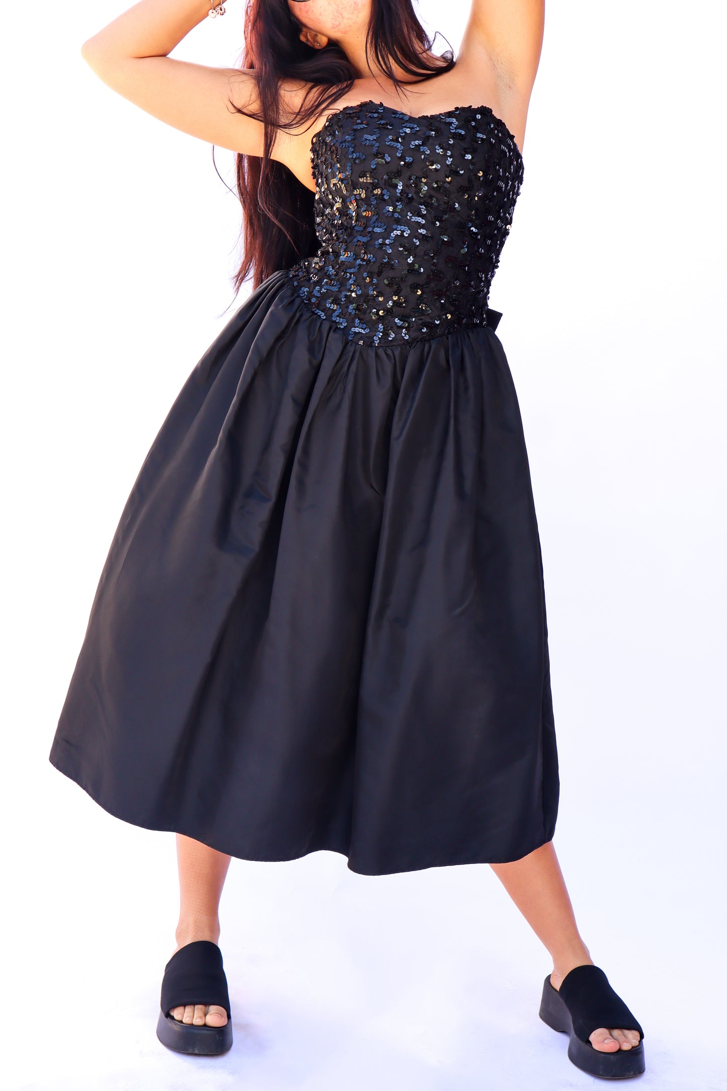 1980s Classic Midnight Sequin Prom Dress