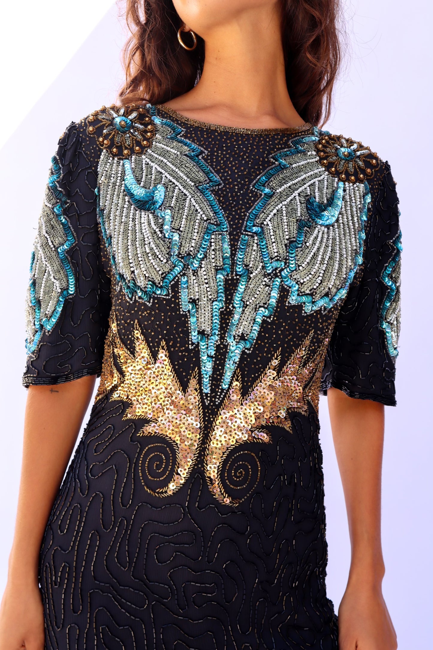 1980's Angel Wing Sequin Beaded Dress