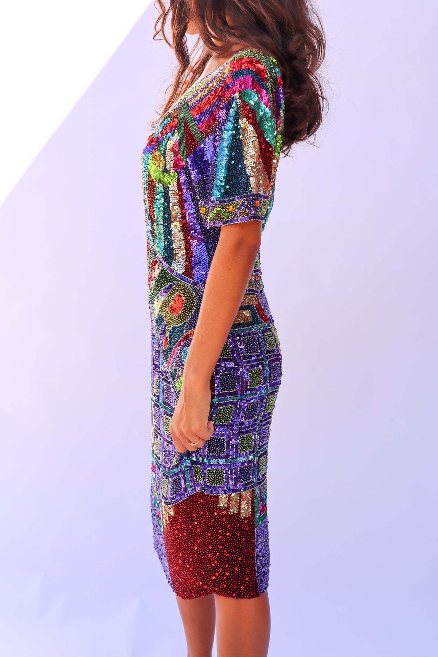 1980's Sequin & Hand Beaded Multi-Color Dress