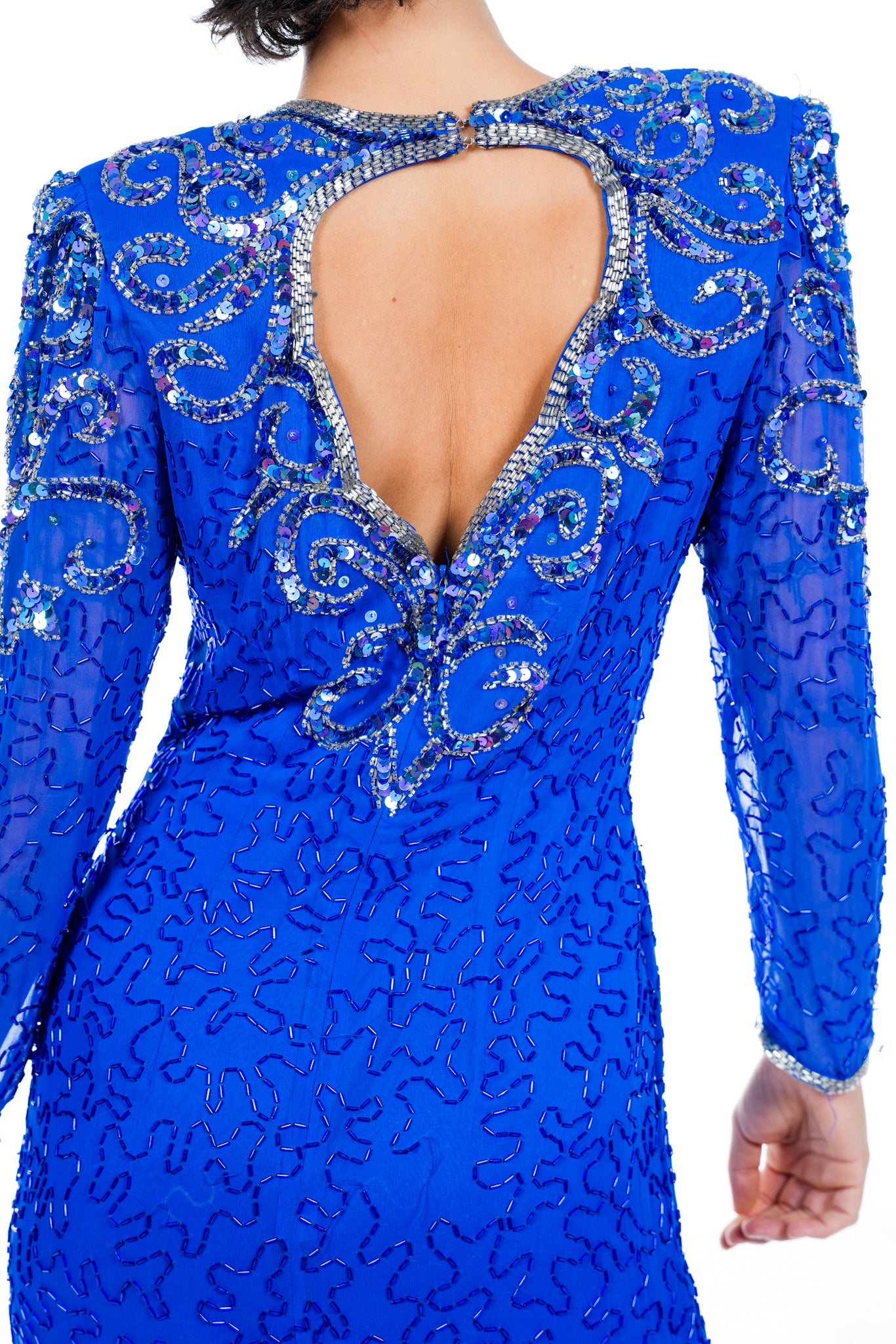 1980s Jovani Blue Beaded Dress