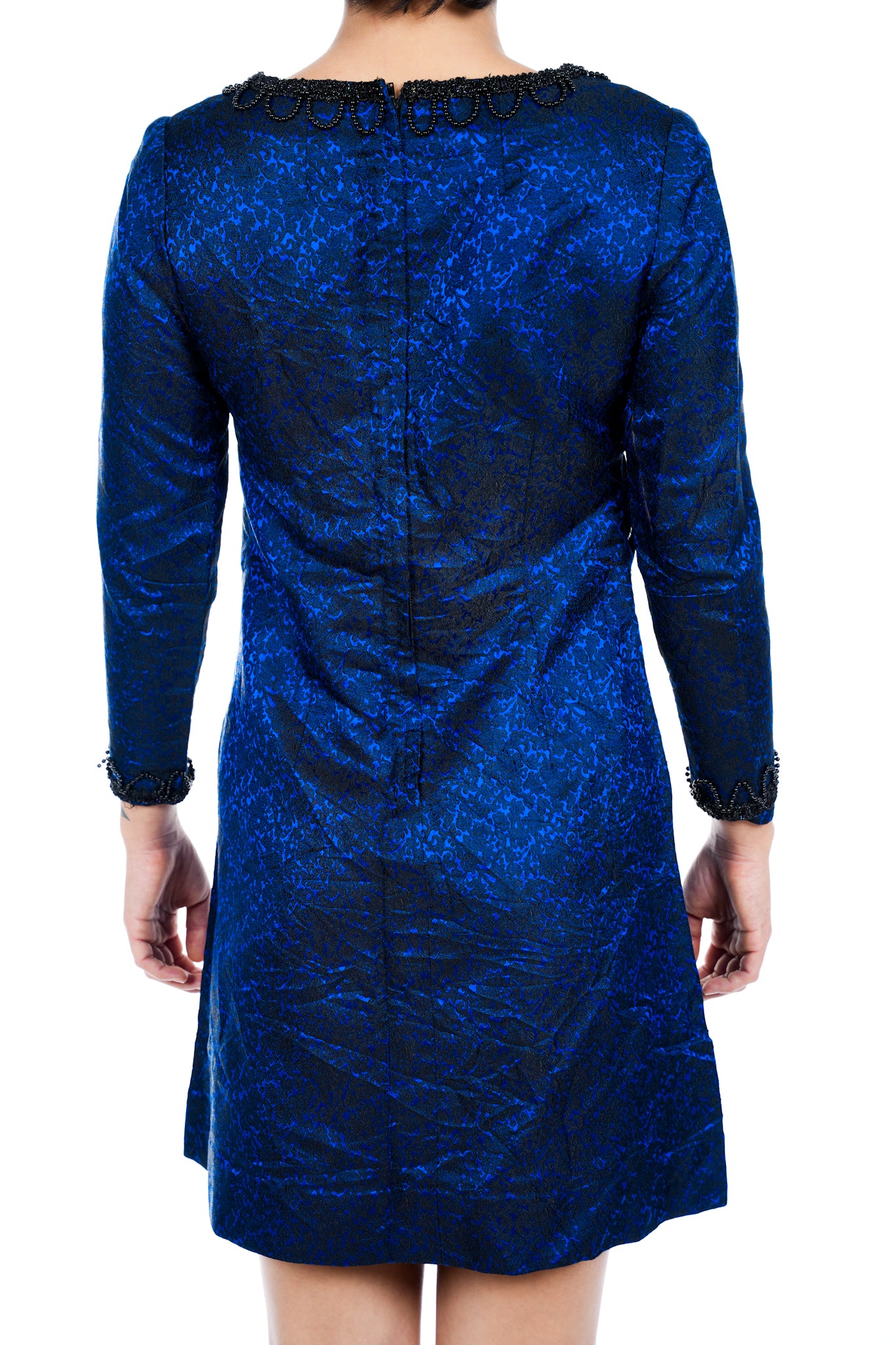 1960s Blue and Black Beaded Dress