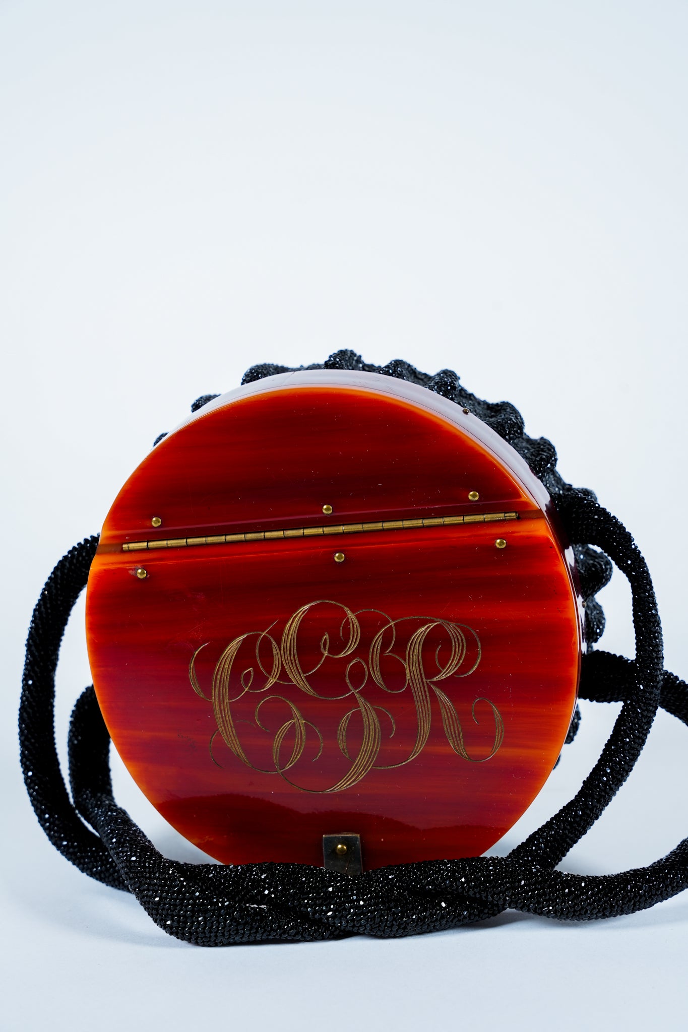 Engraved Beaded Lucite Top Purse
