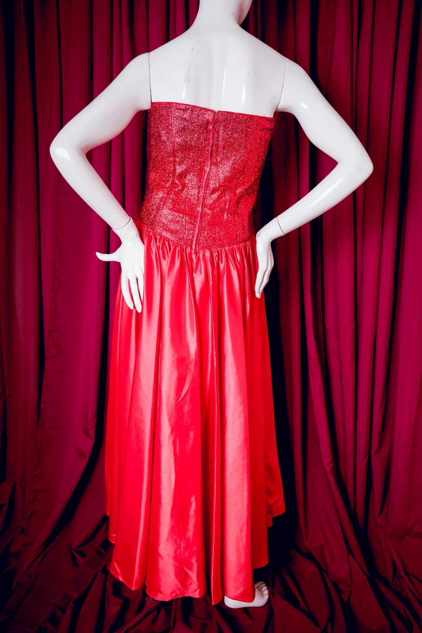 1980s Fire Red Sparkle Gown