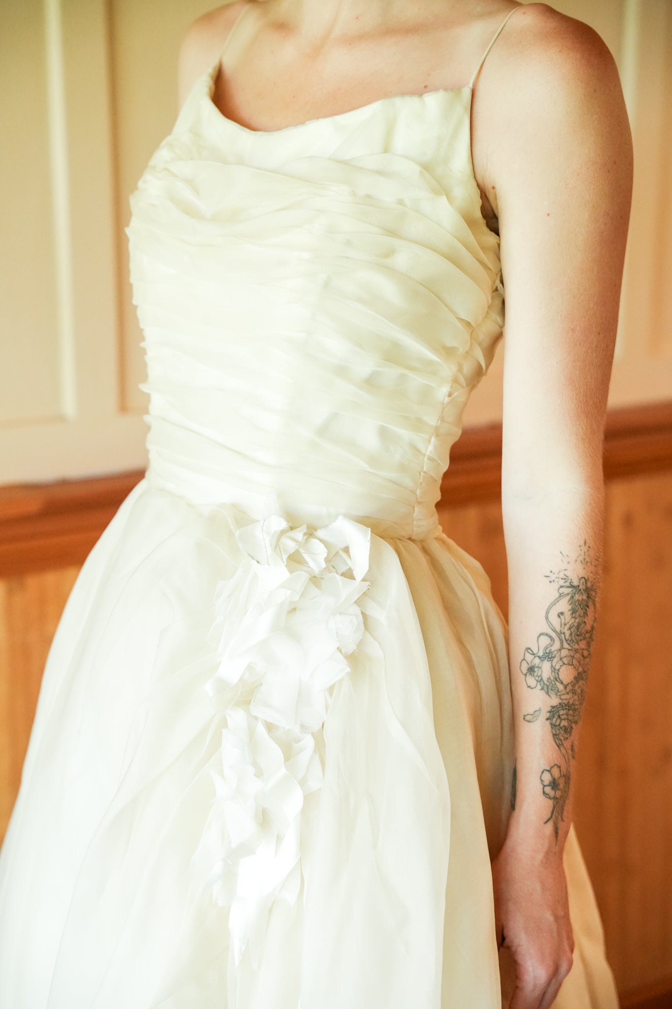 Champagne Rouched Wedding Gown