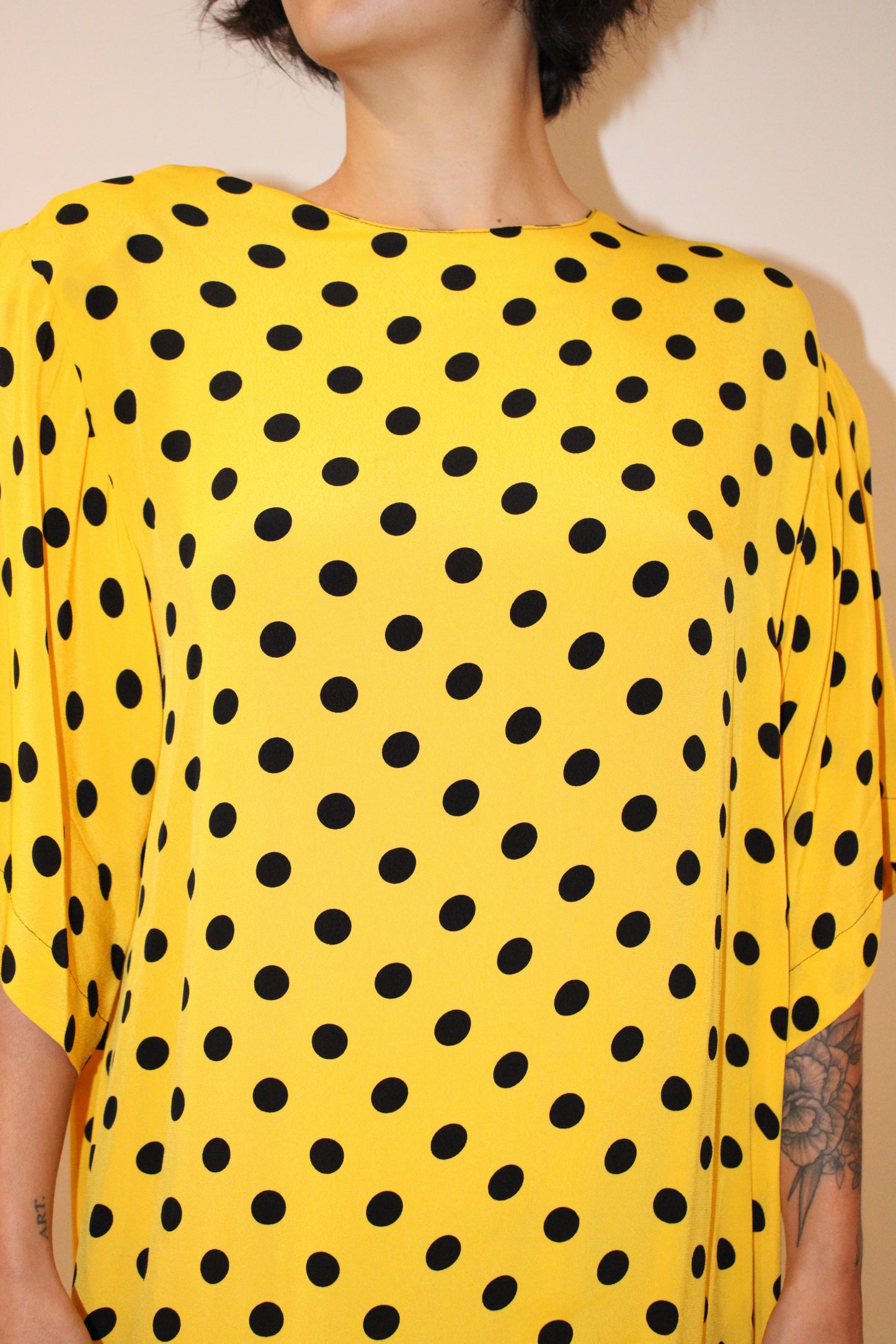 1980s Yellow Polkadot Rayon Mini Dress