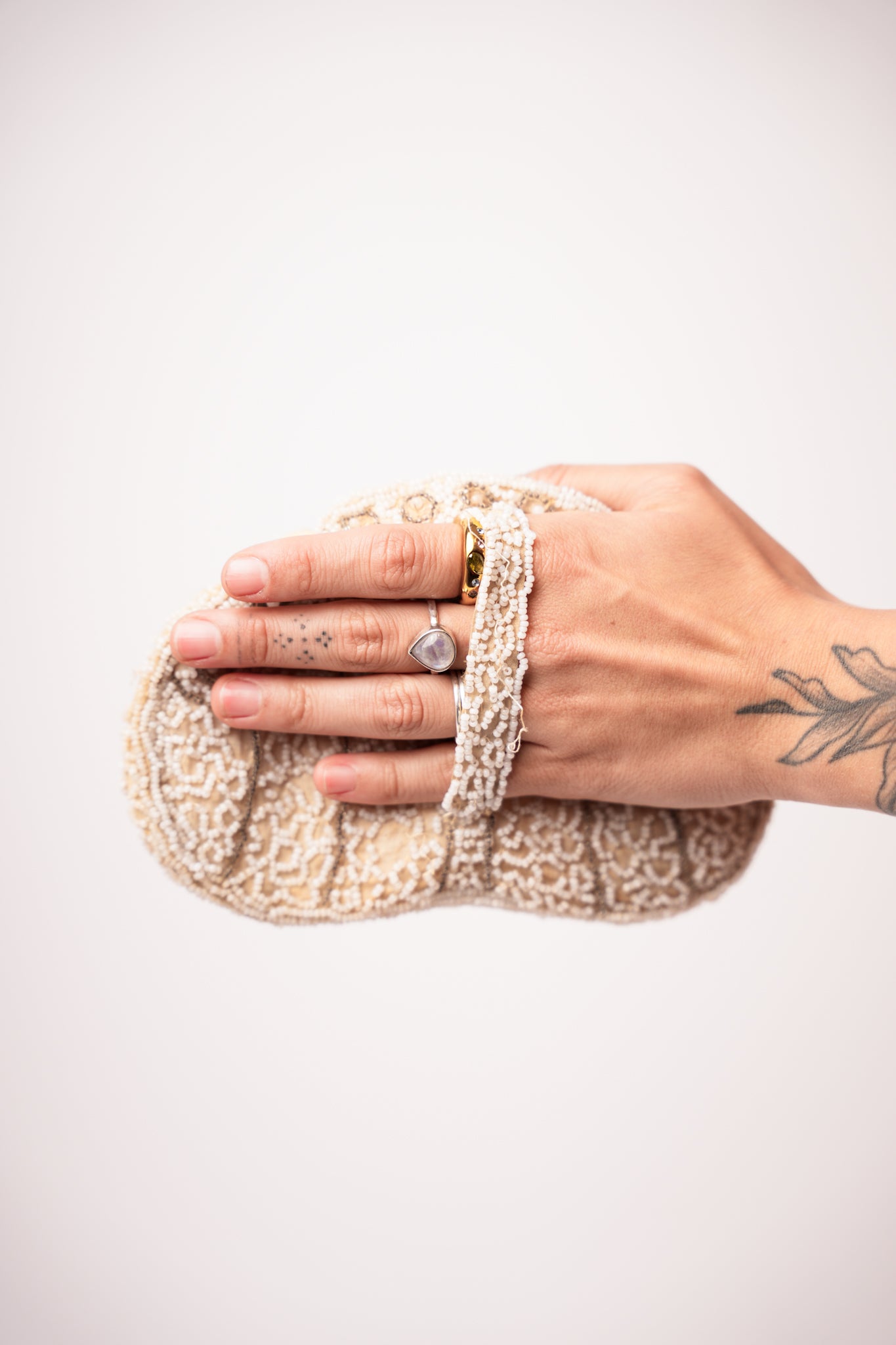 Vintage White Beaded Clutch with Mirror