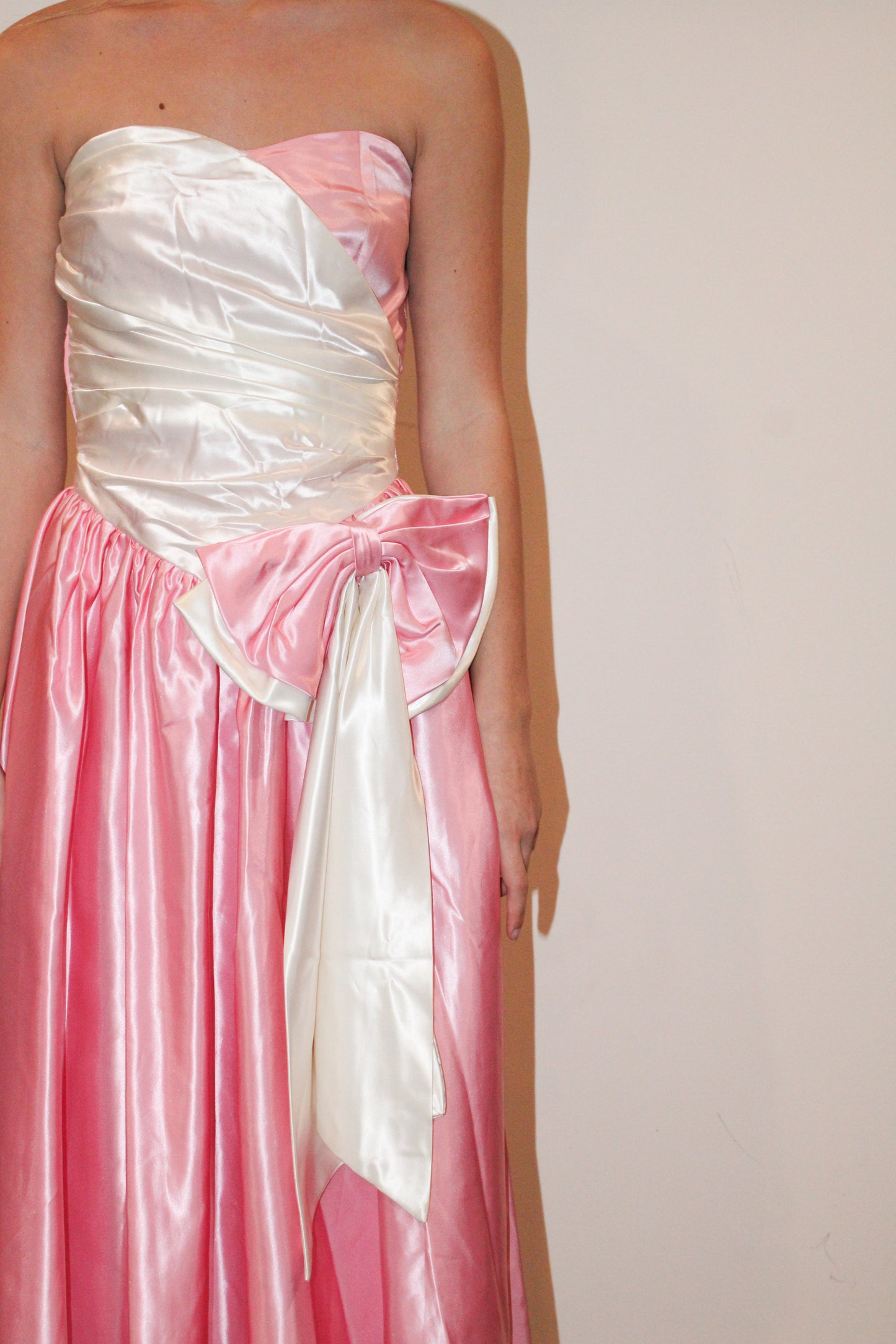 1980s Handmade Satin Pink & White Party Dress