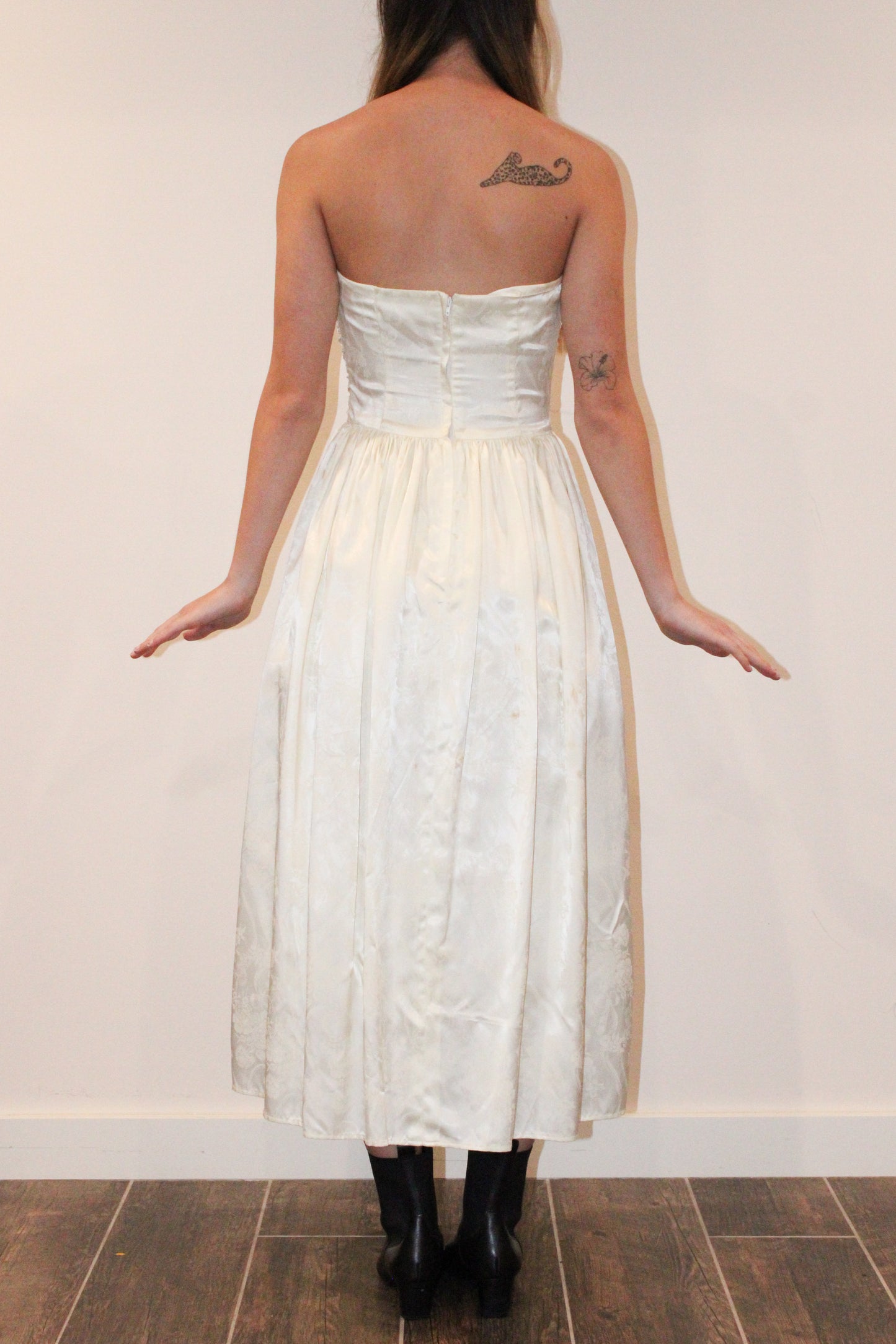 1970s Gunne Sax White Rouched Party Dress