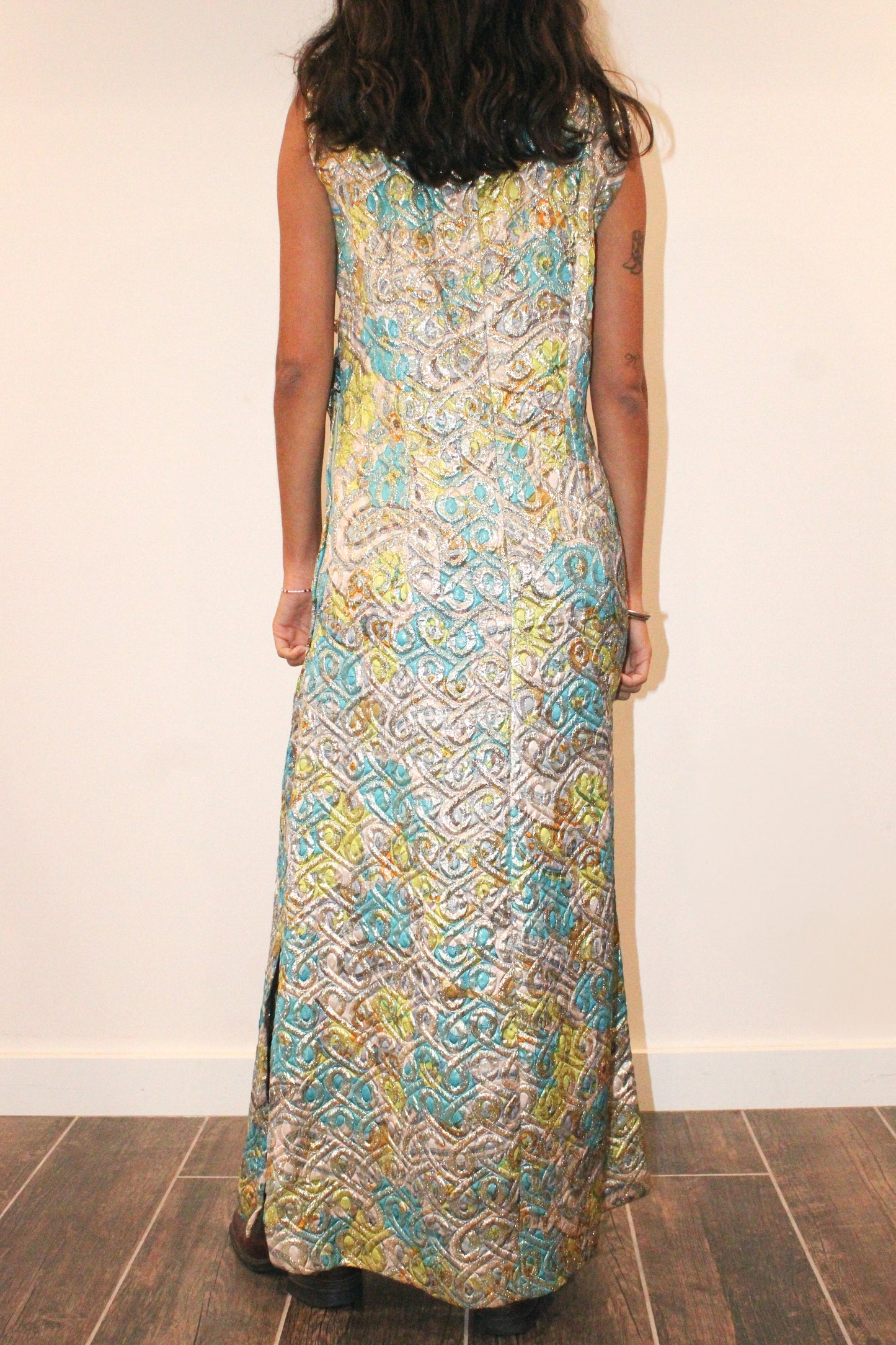 1960s Quilted Pastel Cheongsam Dress