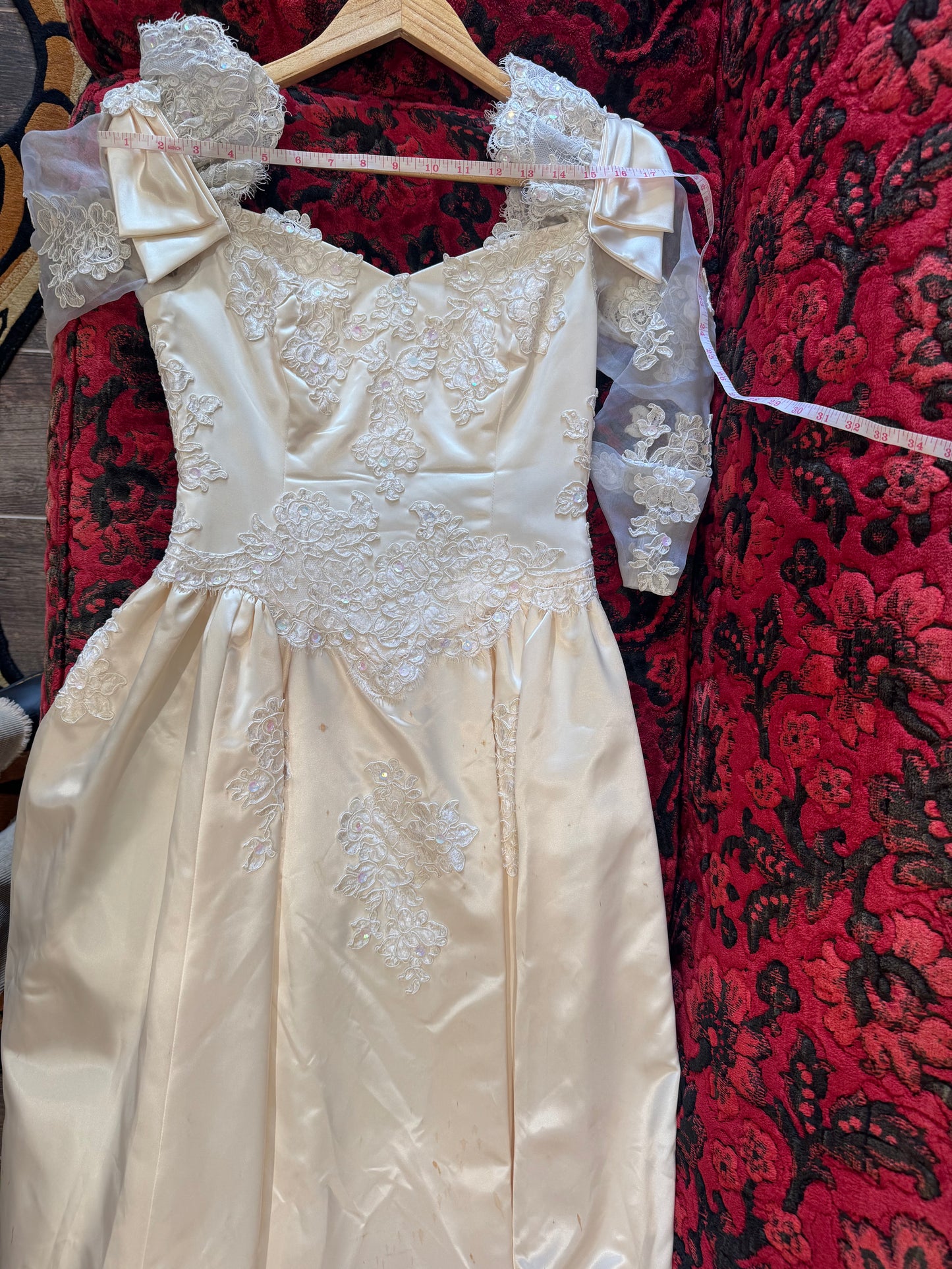 Vintage Handmade Satin Ivory Wedding Gown
