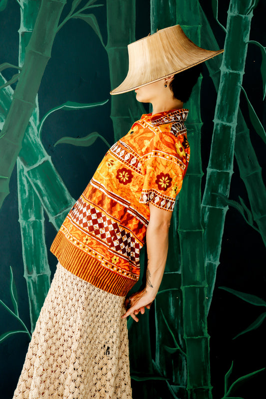 Vintage Orange Barkcloth Aloha Shirt