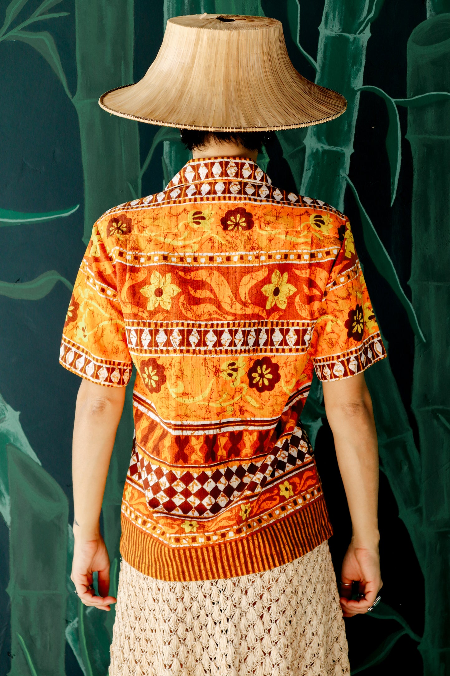 Vintage Orange Barkcloth Aloha Shirt