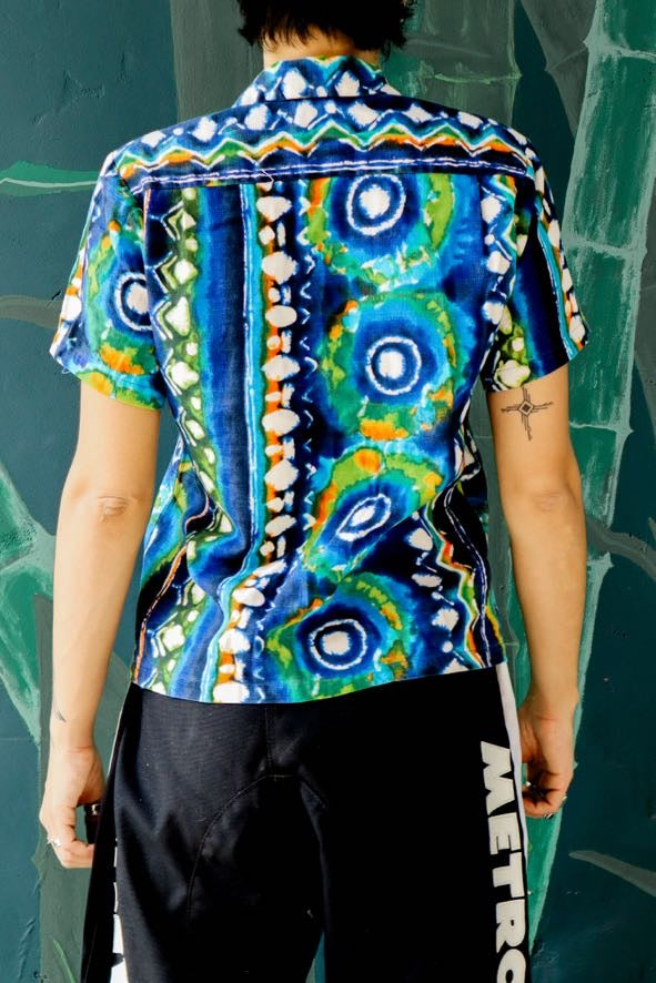 Blue Kaku Barkcloth Aloha Shirt