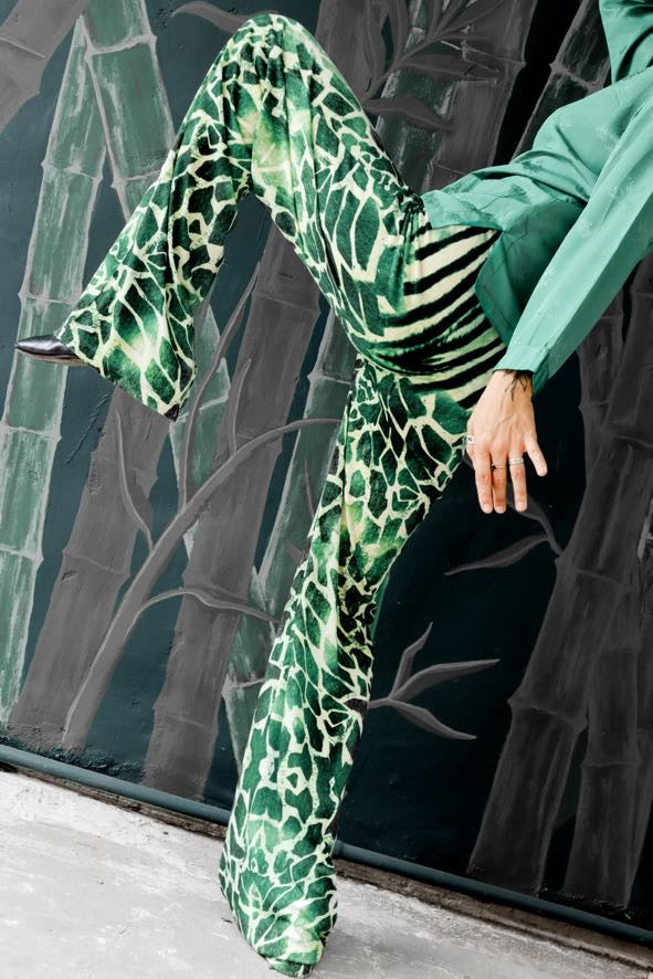 Green Giraffe Print Pants