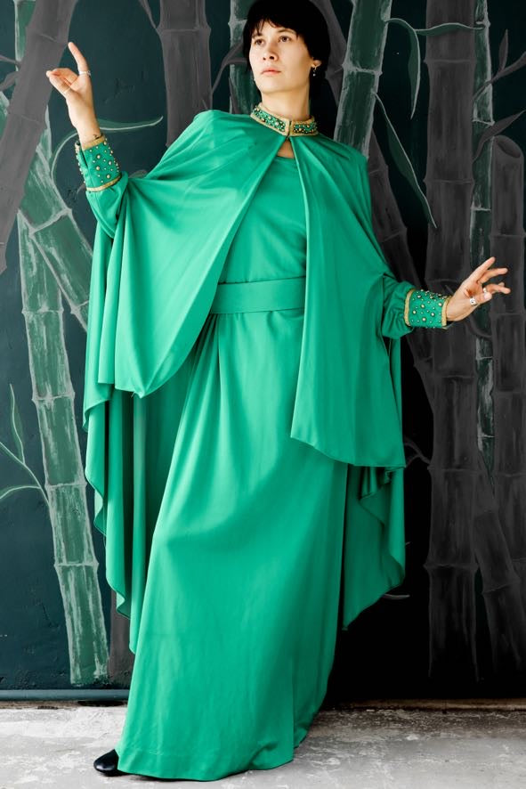 Green Lili Diamond Dress with Cape
